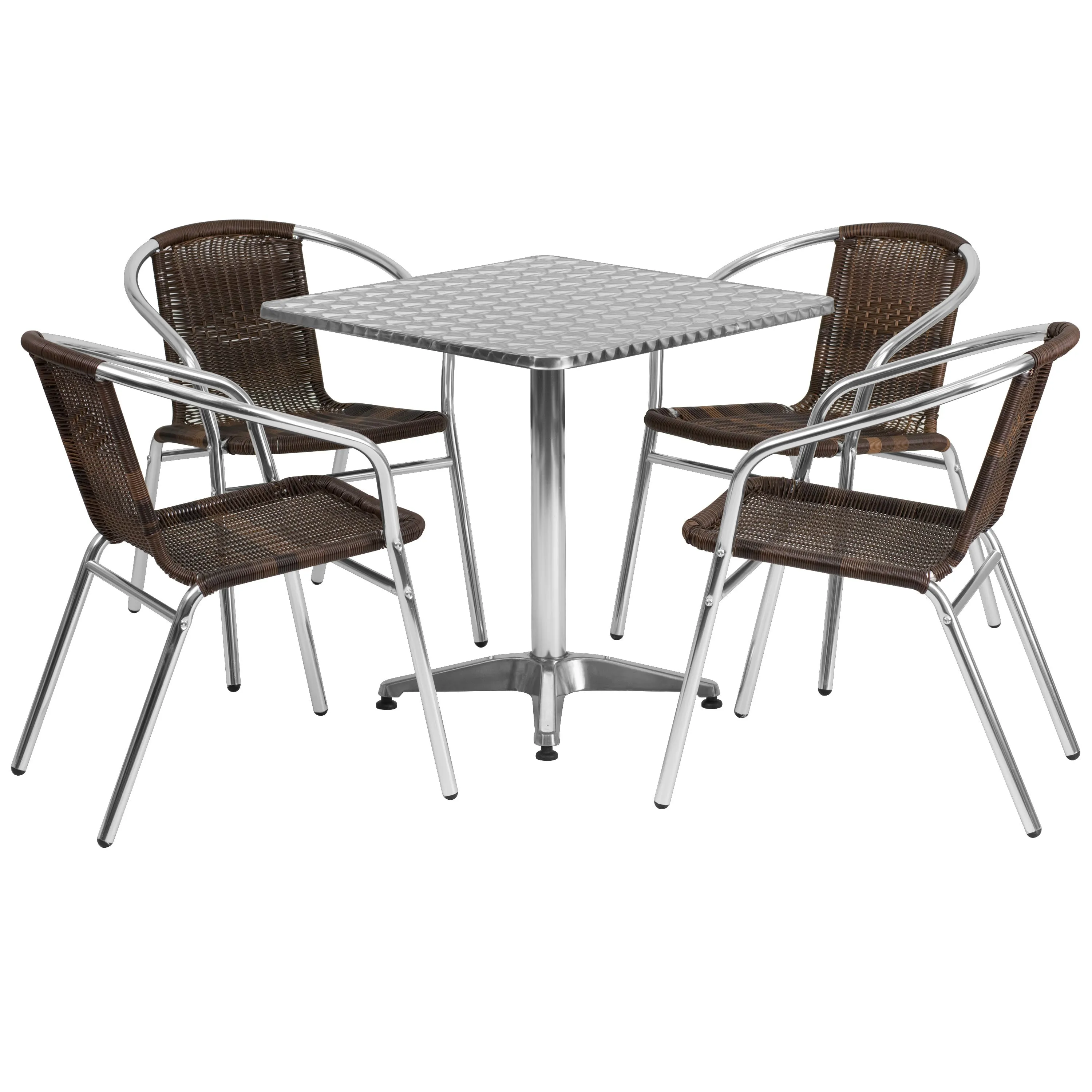 Lila 27.5'' Square Aluminum Indoor-Outdoor Table Set with 4 Rattan Chairs