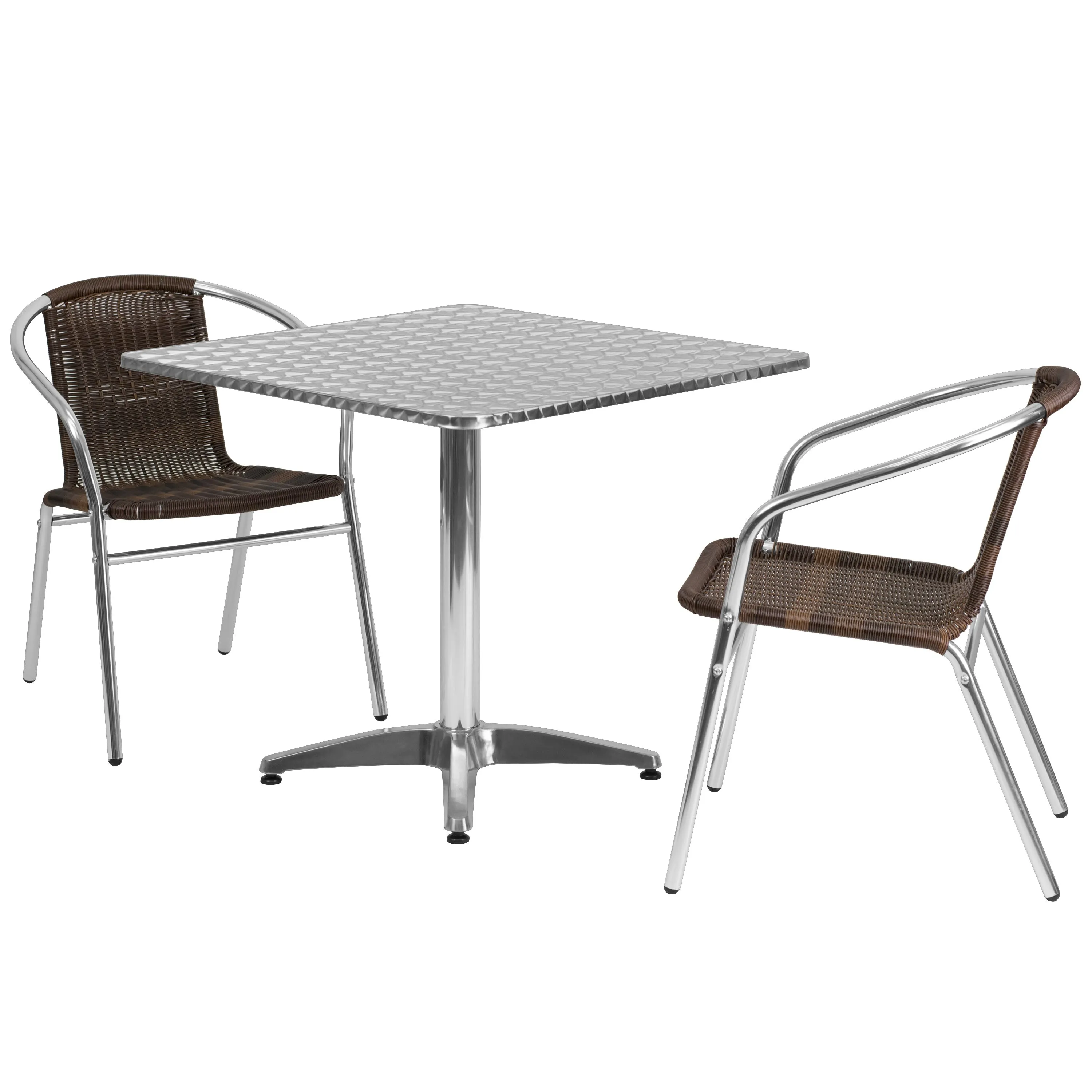 Lila 31.5'' Square Aluminum Indoor-Outdoor Table Set with 2 Rattan Chairs