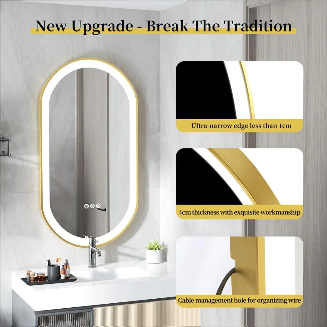 Luxury Oval LED Illuminated Bathroom Mirror with Demister Pad - Gold Aluminum Frame