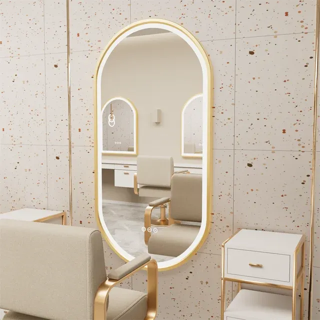 Luxury Oval LED Illuminated Bathroom Mirror with Demister Pad - Gold Aluminum Frame