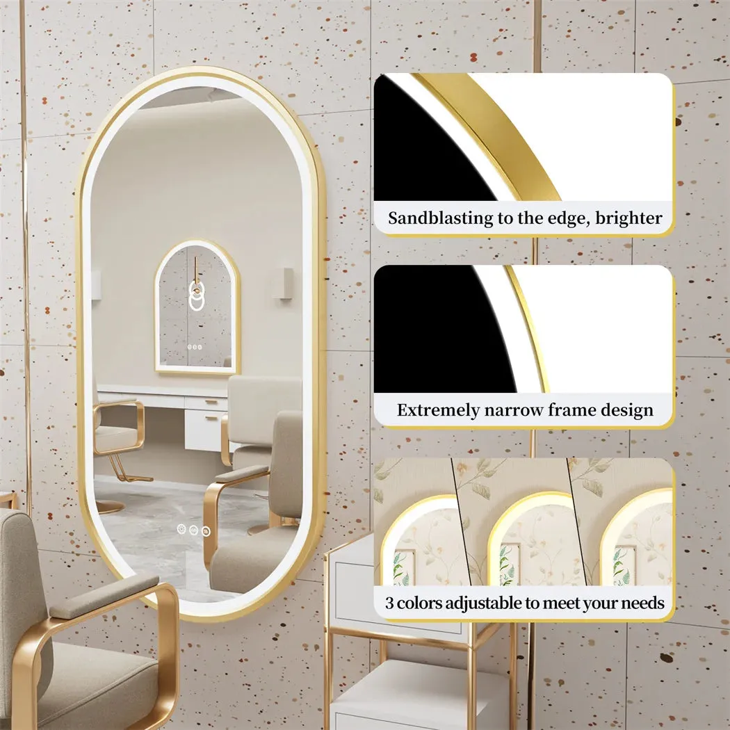 Luxury Oval LED Illuminated Bathroom Mirror with Demister Pad - Gold Aluminum Frame