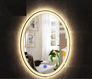 MERKEZI ART Oval Shape Inbuild Led Lights Decorative Wall Mirror for Bathroom, Living Room, Bedroom, Vanity Mirrors, Makeup 24 x 18 Inch (MB08)