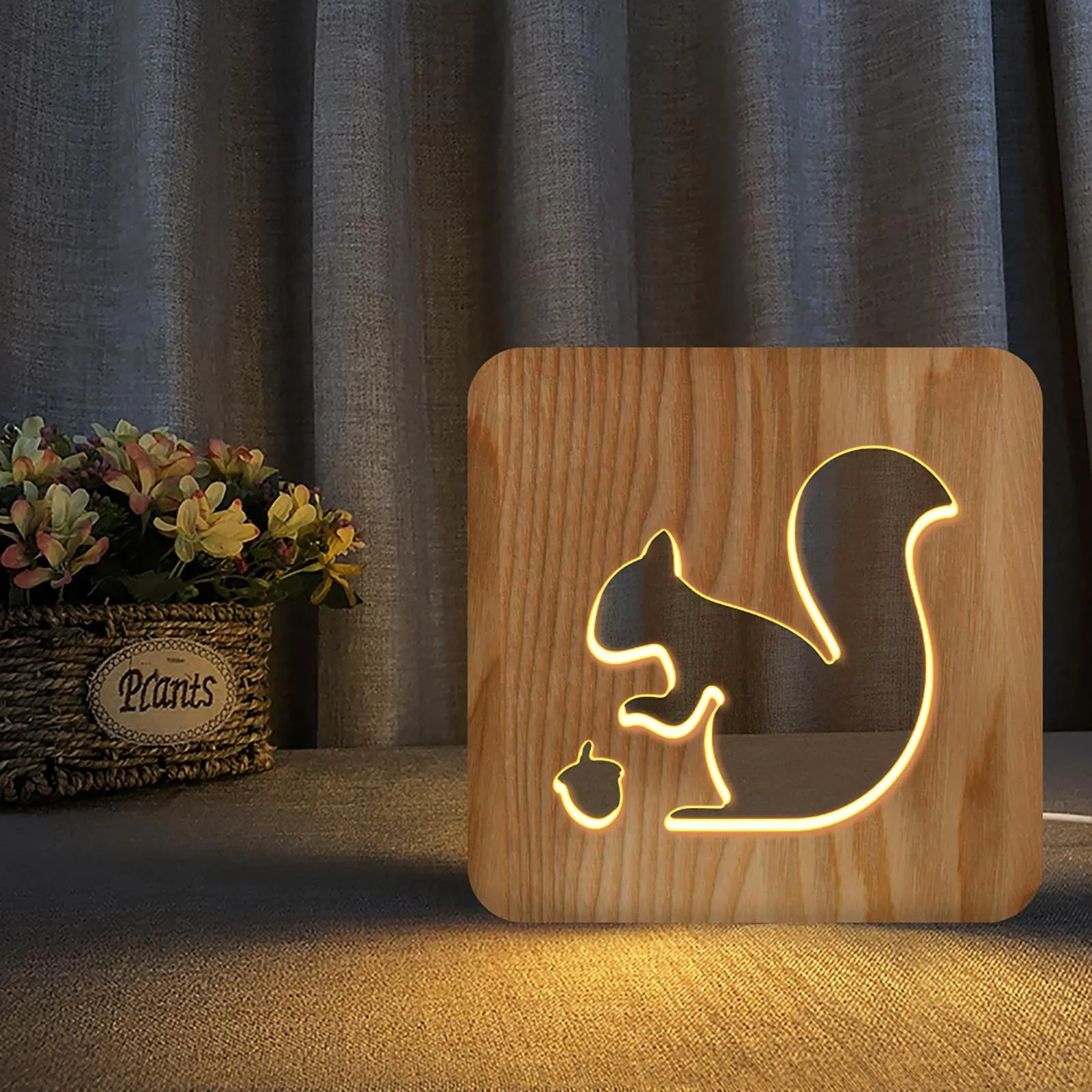 [MLS] LED Wooden Night Lamps for Bedrooms Table Lamp With 3D Pet Cat Lampshade USB