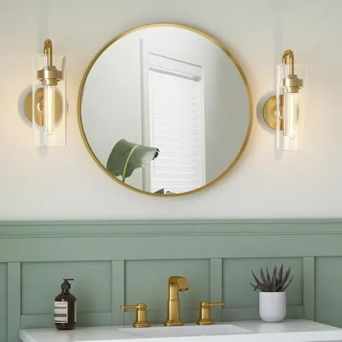 Modern Metal Framed Brushed Round Circular Wall Mirror | for Wall Decor, Vanity, Livingroom, Guestroom,Dressing, Bedroom,Office,Home,BeautyParlour,Makeup,Bathroom & Washbasin (3.Gold, 22")