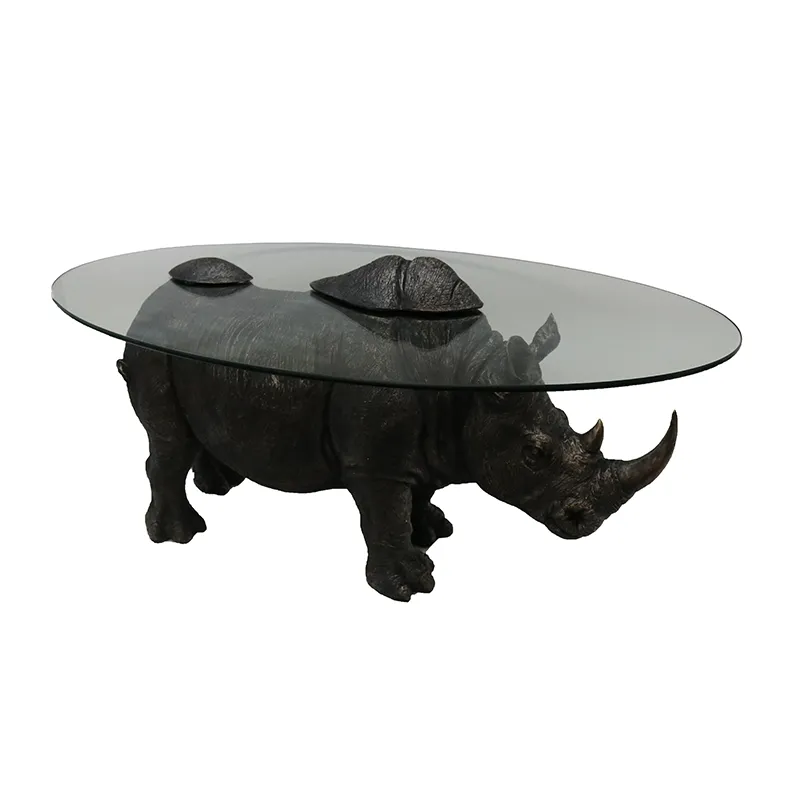 Modern Whimsical Rhino Side Table / Alcove Table With Glass Top