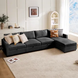 Modular Sectional Sofa, 5 Seat Convertible Oversized U Shaped Sofa Couch with Storage Ottomans, Dark Grey