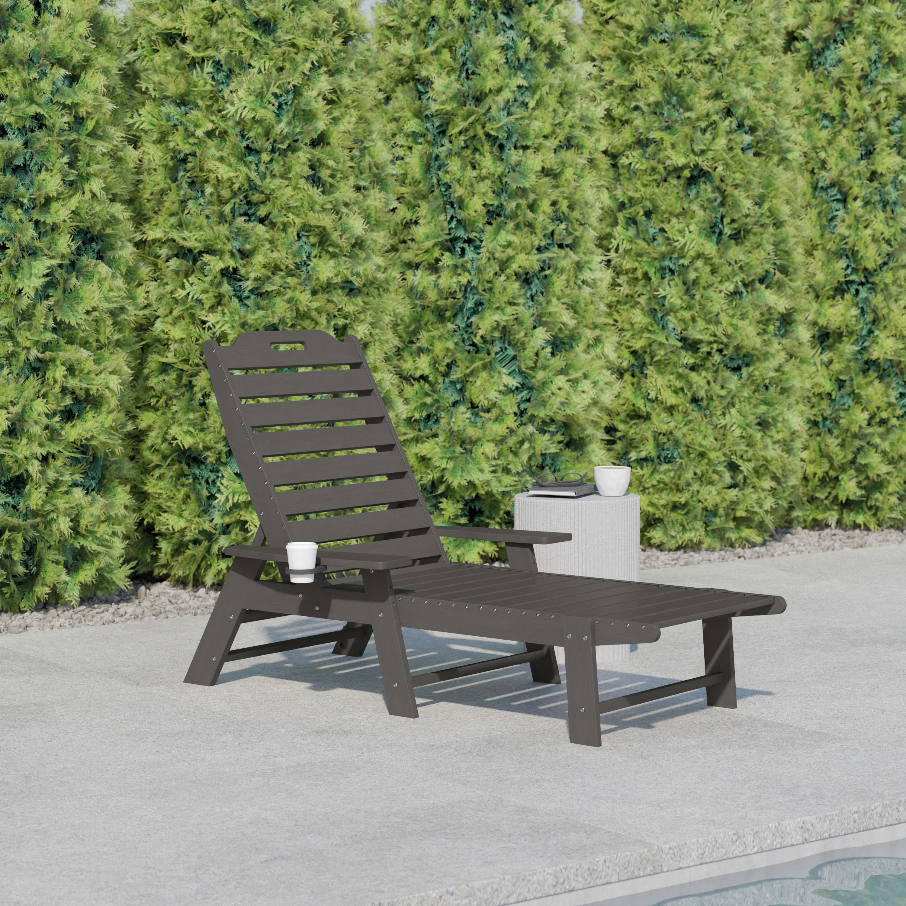 Monterey Adjustable Adirondack Lounger with Cup Holder- All-Weather Indoor/Outdoor HDPE Lounge Chair