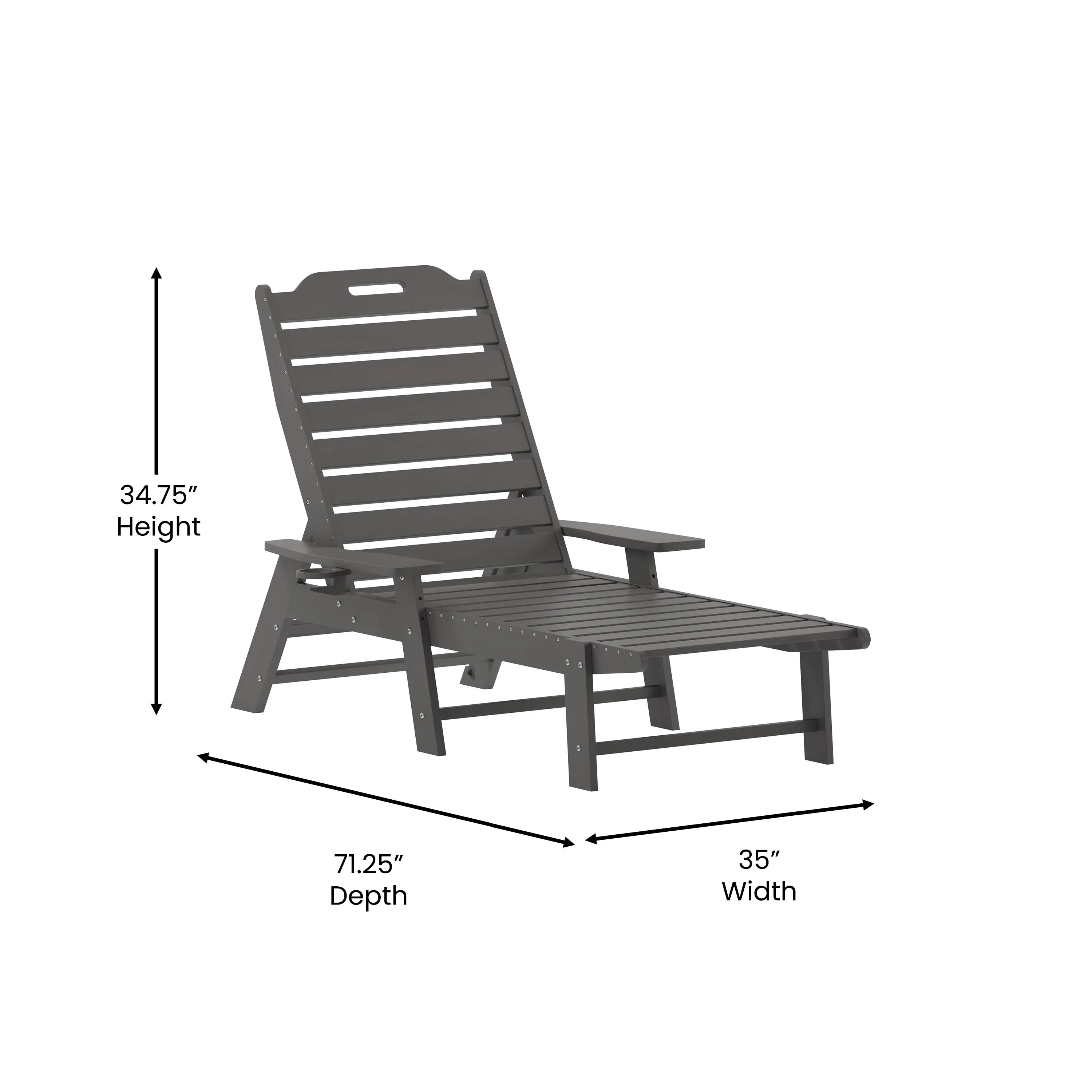 Monterey Adjustable Adirondack Lounger with Cup Holder- All-Weather Indoor/Outdoor HDPE Lounge Chair