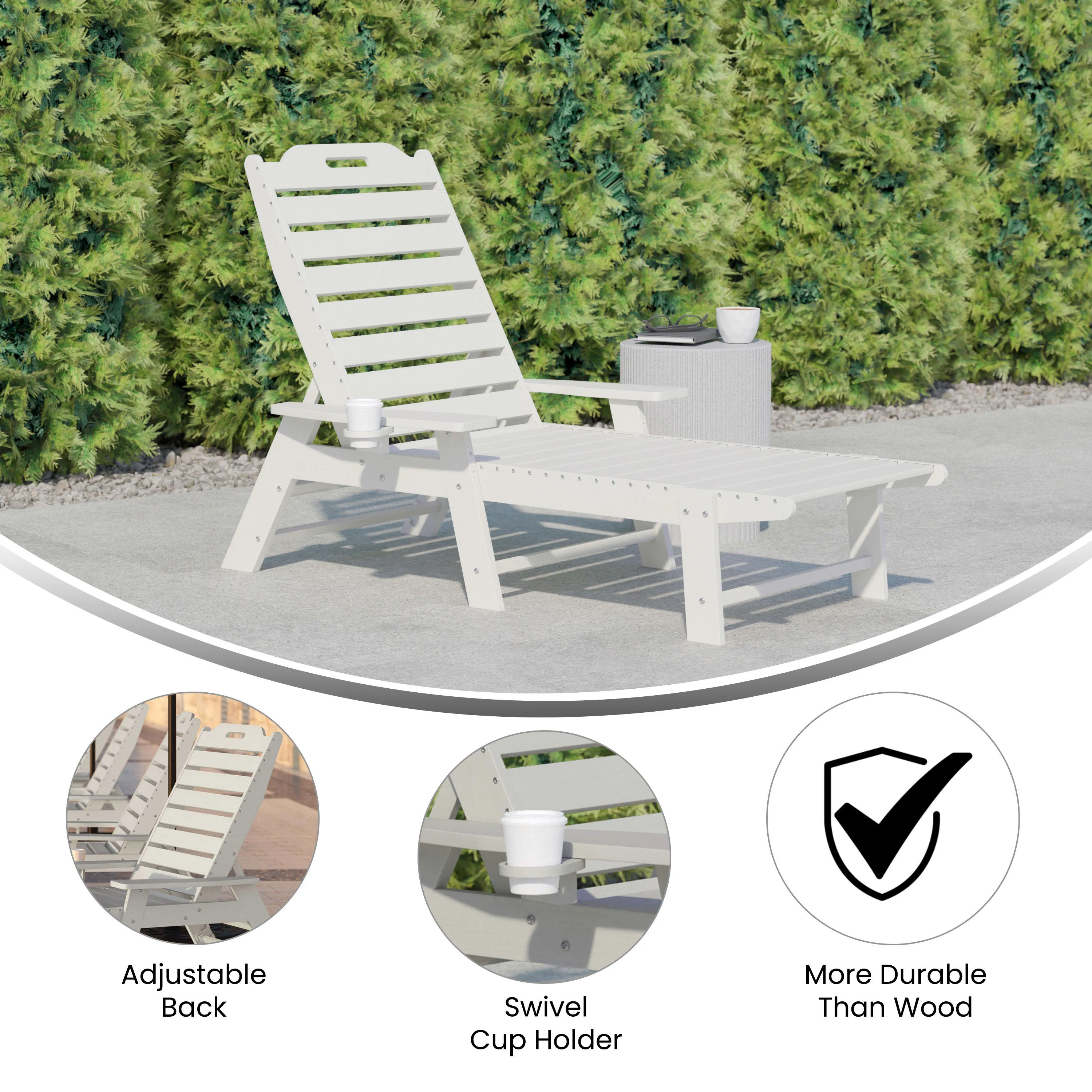 Monterey Adjustable Adirondack Lounger with Cup Holder- All-Weather Indoor/Outdoor HDPE Lounge Chair