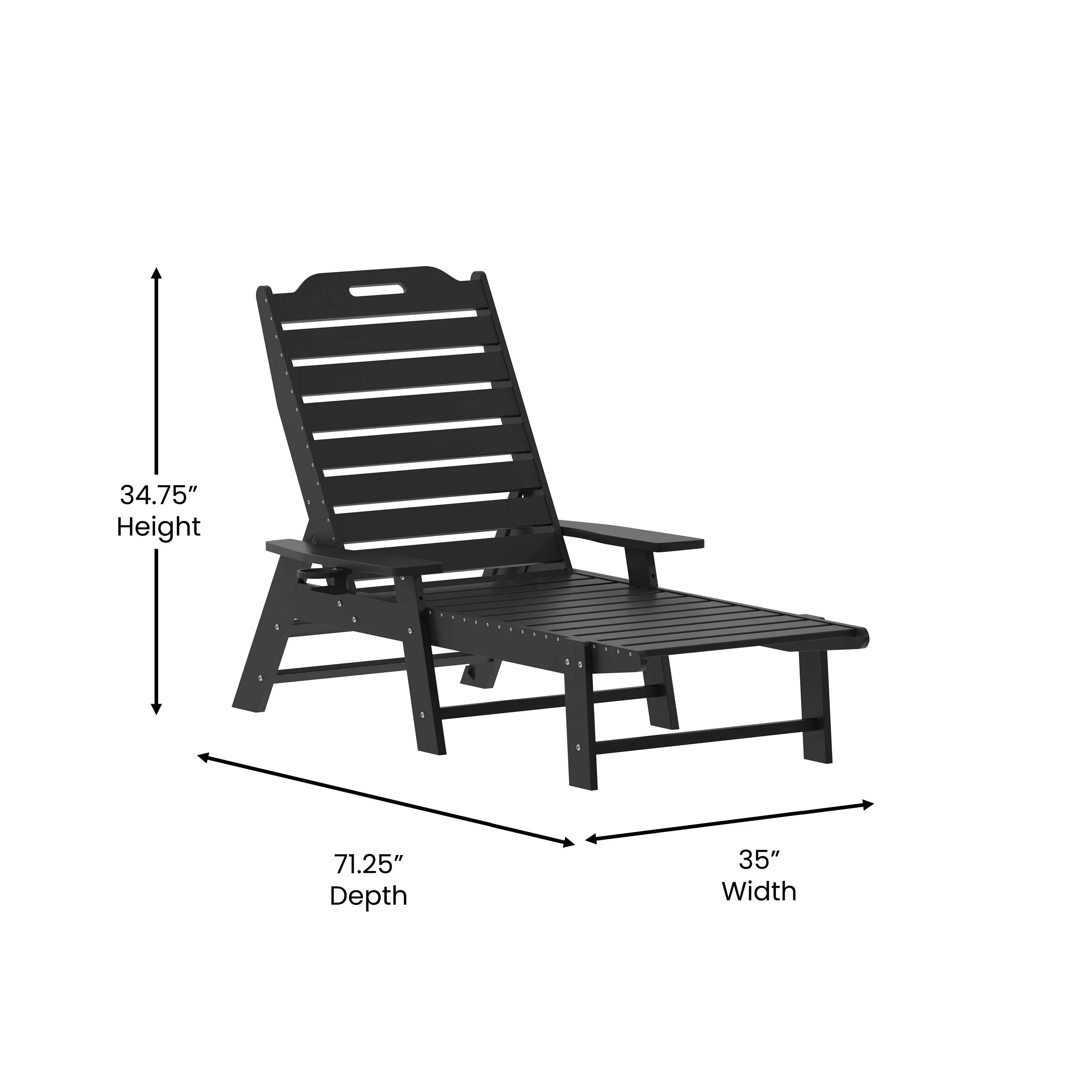 Monterey Adjustable Adirondack Lounger with Cup Holder- All-Weather Indoor/Outdoor HDPE Lounge Chair