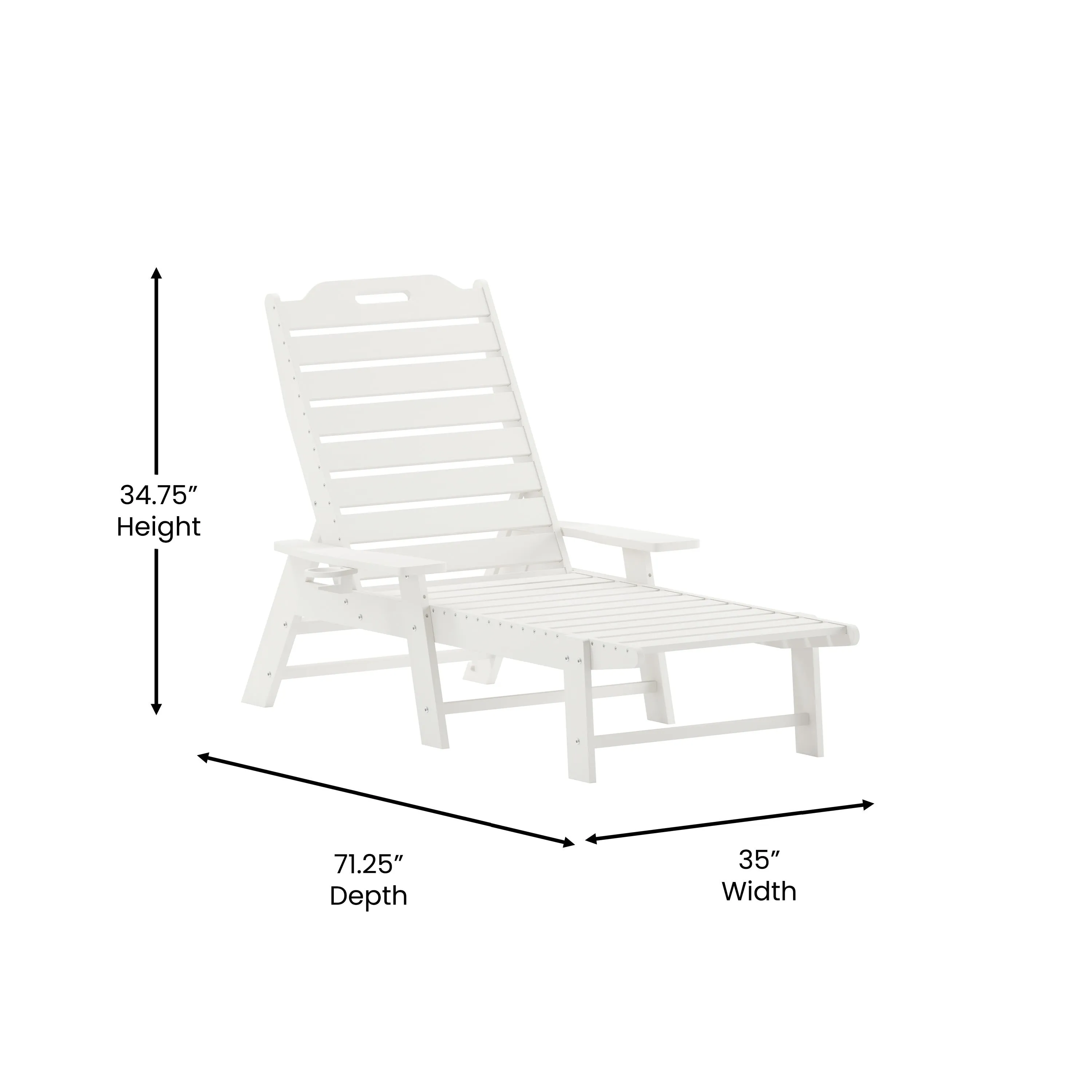 Monterey Adjustable Adirondack Lounger with Cup Holder- All-Weather Indoor/Outdoor HDPE Lounge Chair