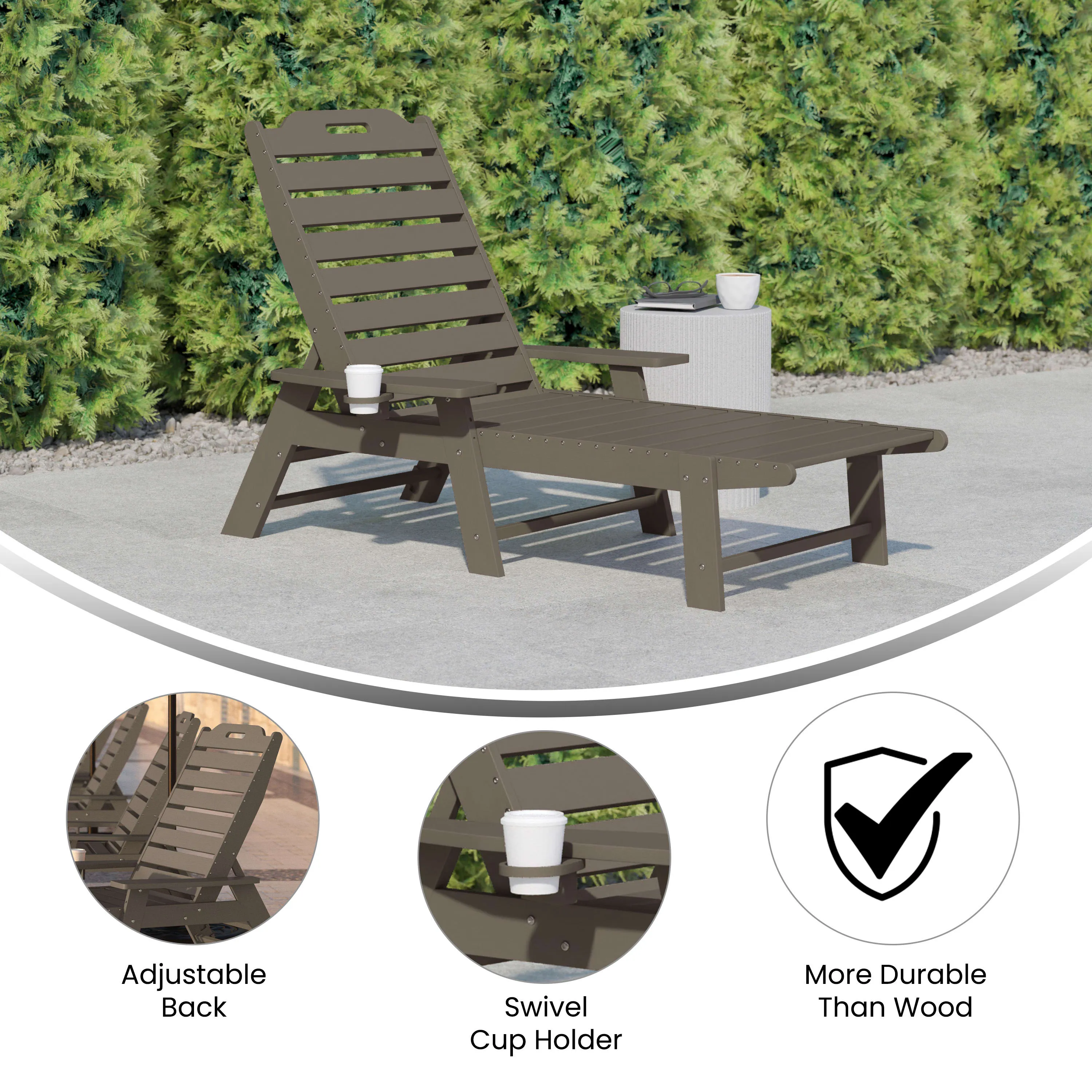 Monterey Adjustable Adirondack Lounger with Cup Holder- All-Weather Indoor/Outdoor HDPE Lounge Chair