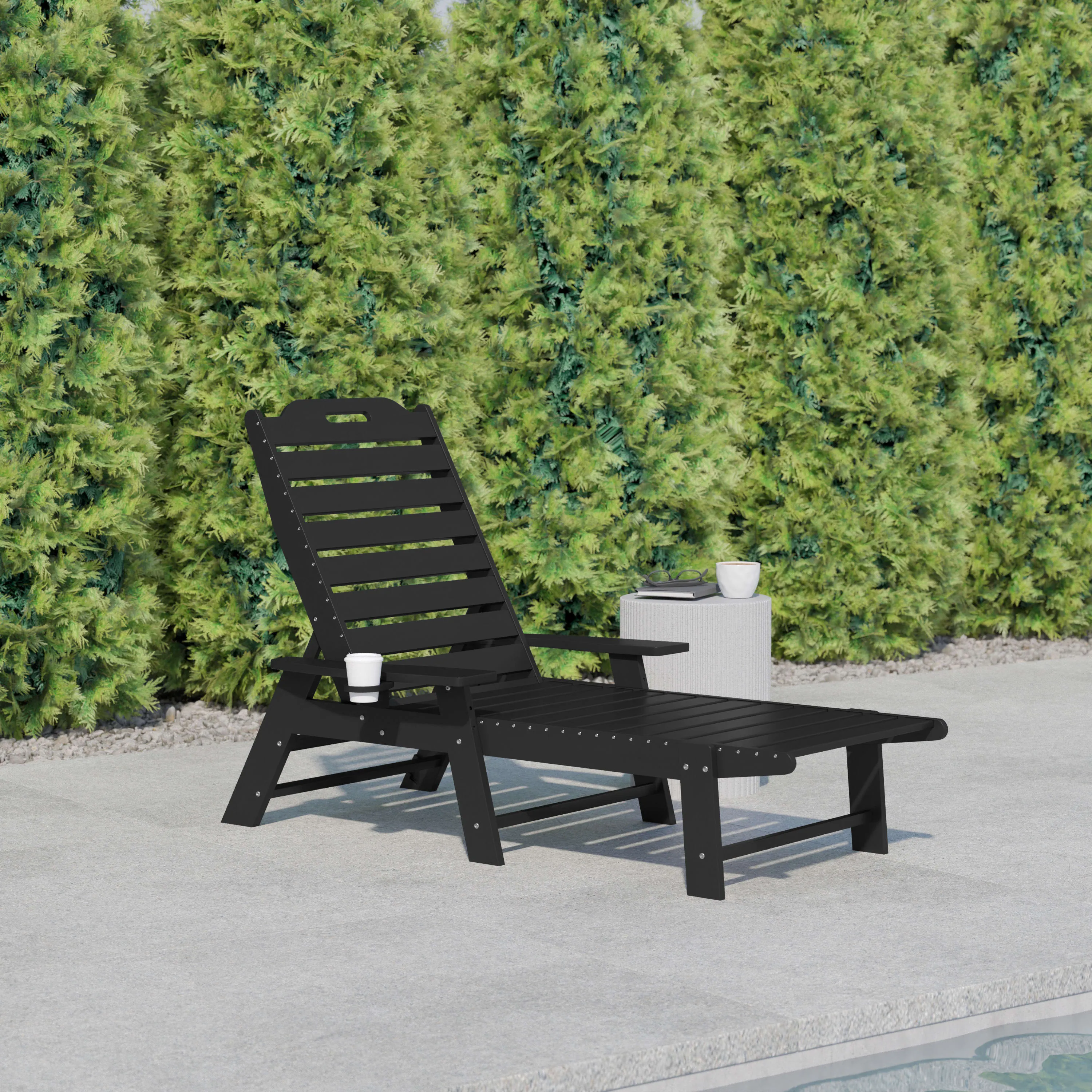 Monterey Adjustable Adirondack Lounger with Cup Holder- All-Weather Indoor/Outdoor HDPE Lounge Chair