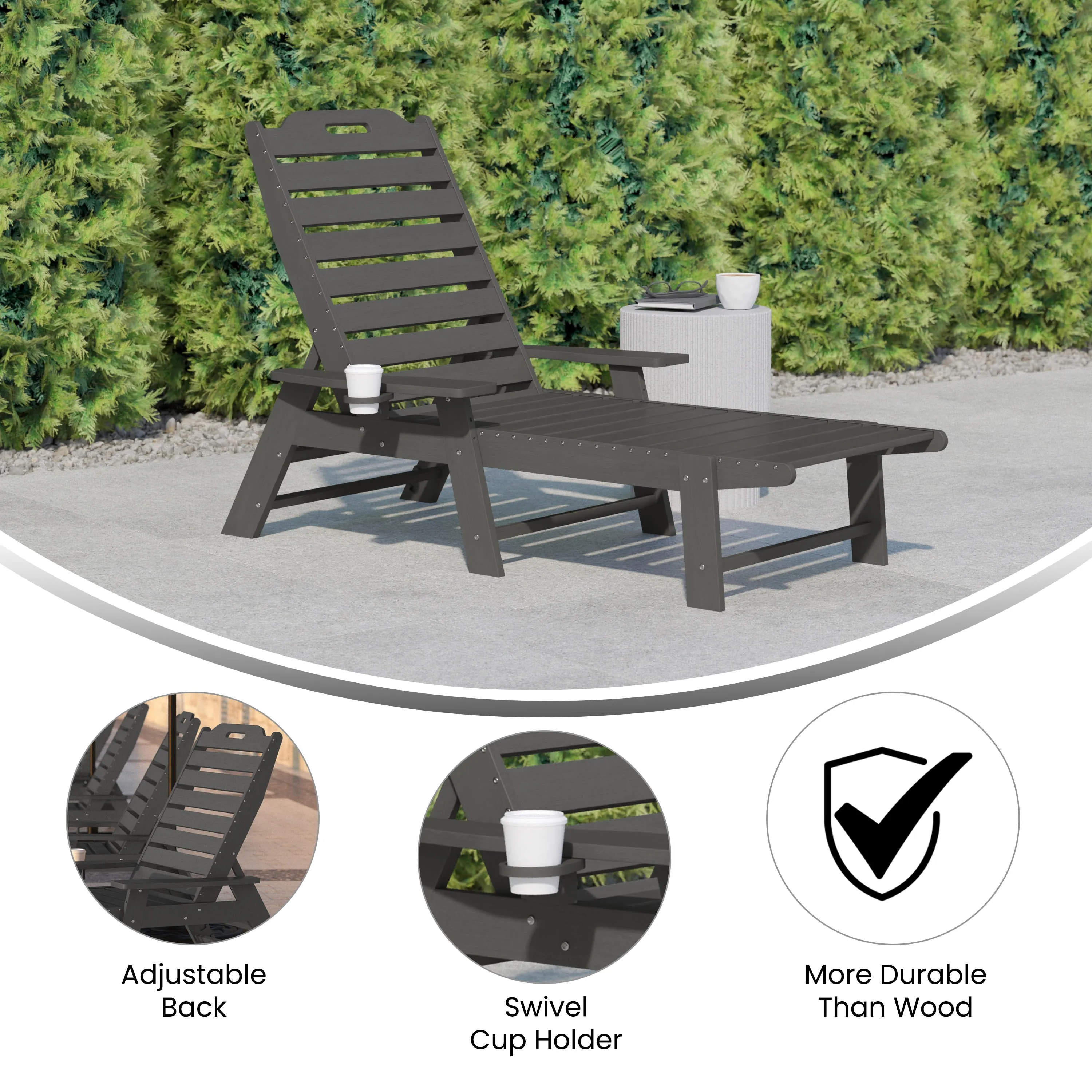 Monterey Adjustable Adirondack Lounger with Cup Holder- All-Weather Indoor/Outdoor HDPE Lounge Chair