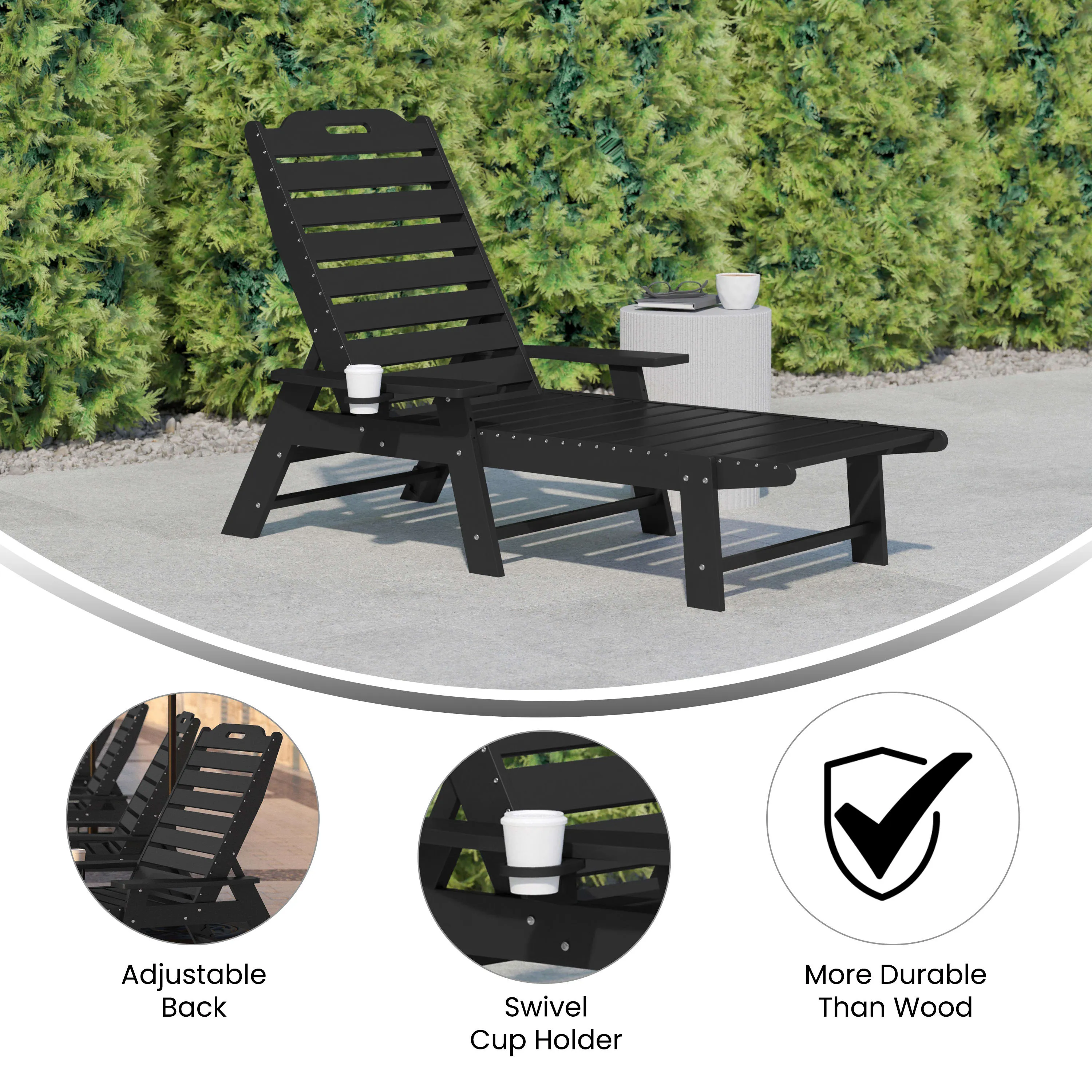 Monterey Adjustable Adirondack Lounger with Cup Holder- All-Weather Indoor/Outdoor HDPE Lounge Chair