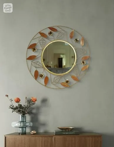 M/S M.L. CREATIONS ROSE LEAF MIRROR WALL ART