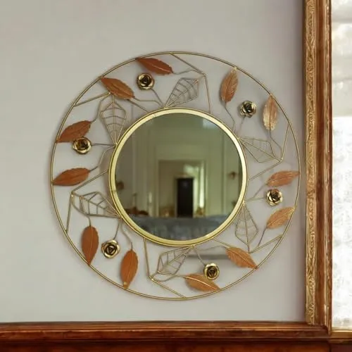 M/S M.L. CREATIONS ROSE LEAF MIRROR WALL ART