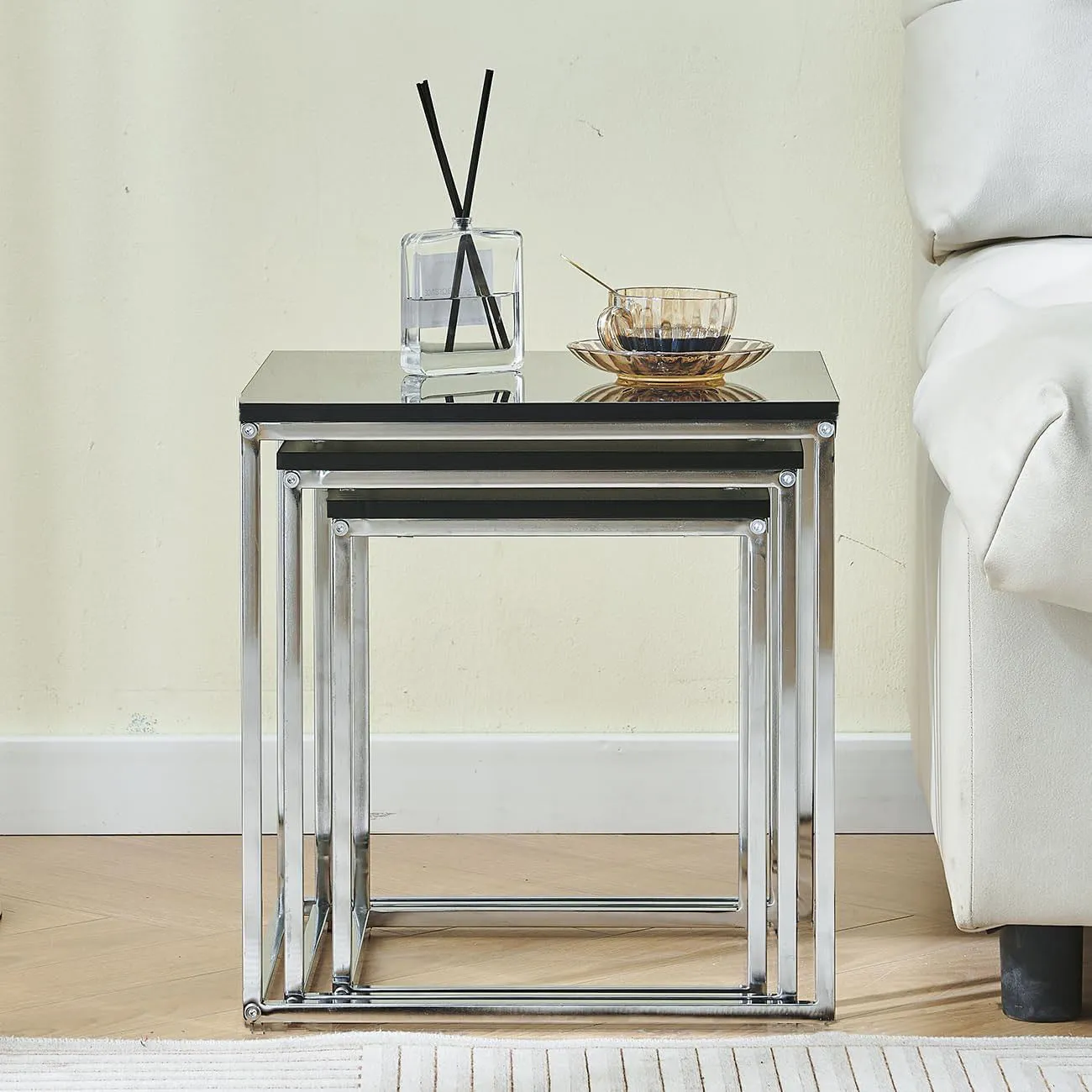 Murano Gloss Set of 3 Nesting Tables,Black