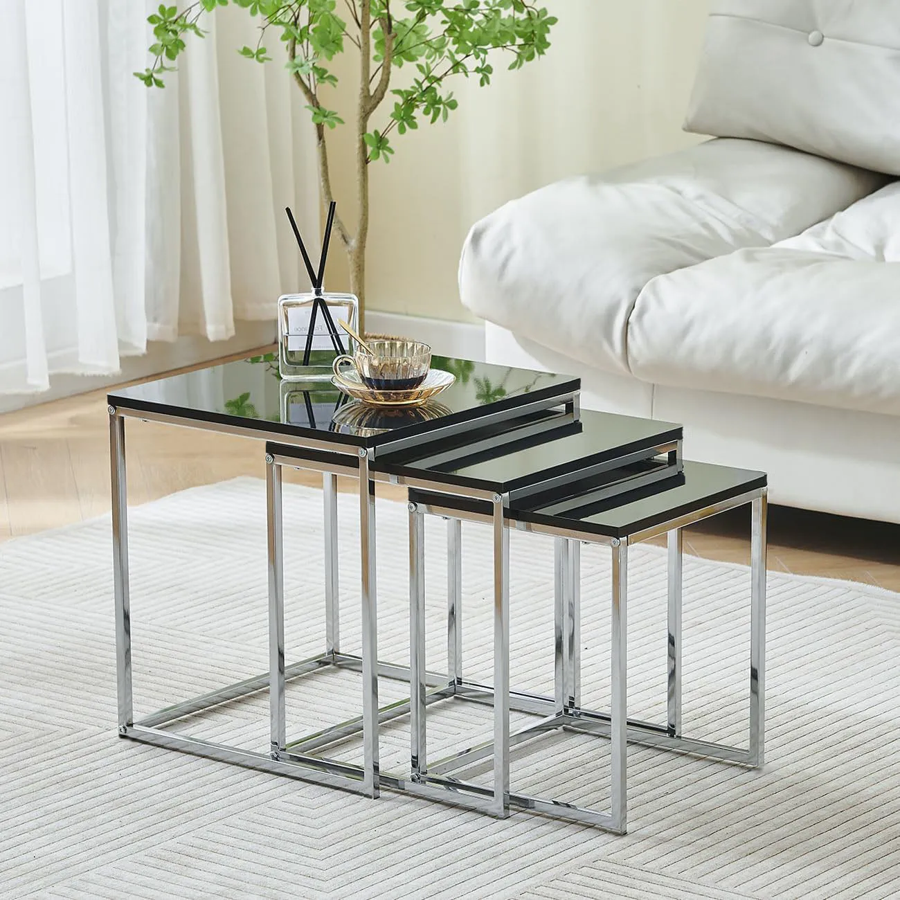 Murano Gloss Set of 3 Nesting Tables,Black