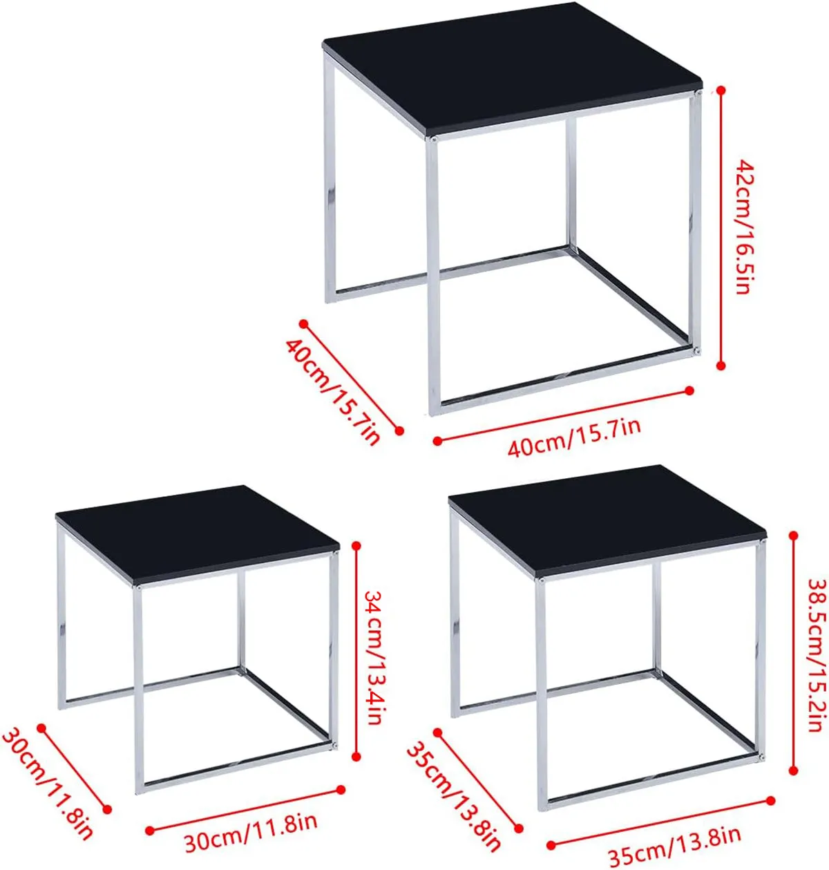 Murano Gloss Set of 3 Nesting Tables,Black