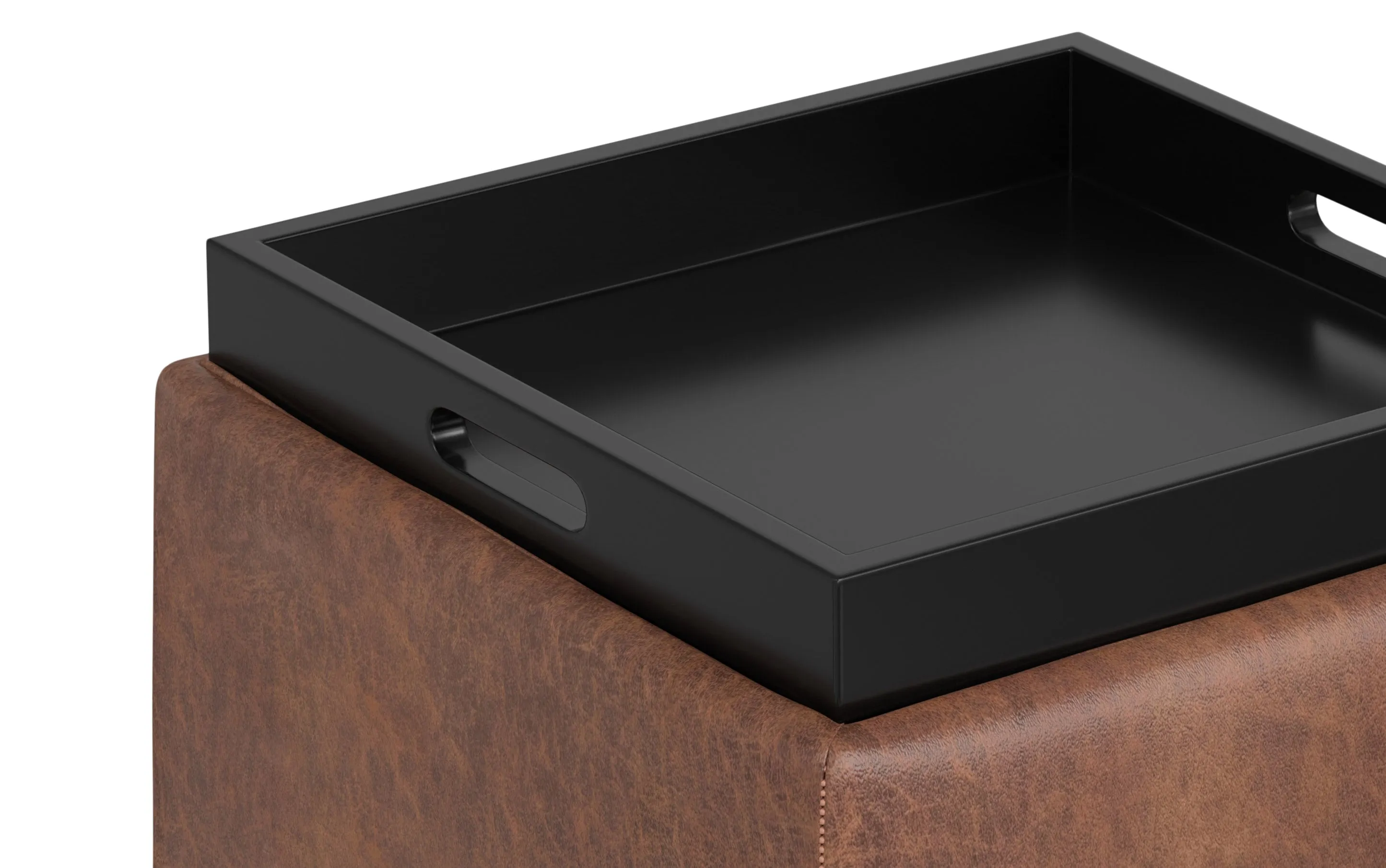 Natasha Storage Ottoman with Tray in Distressed Vegan Leather