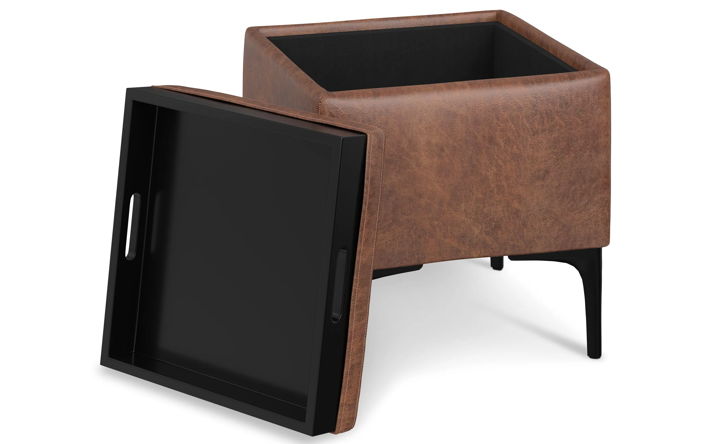 Natasha Storage Ottoman with Tray in Distressed Vegan Leather