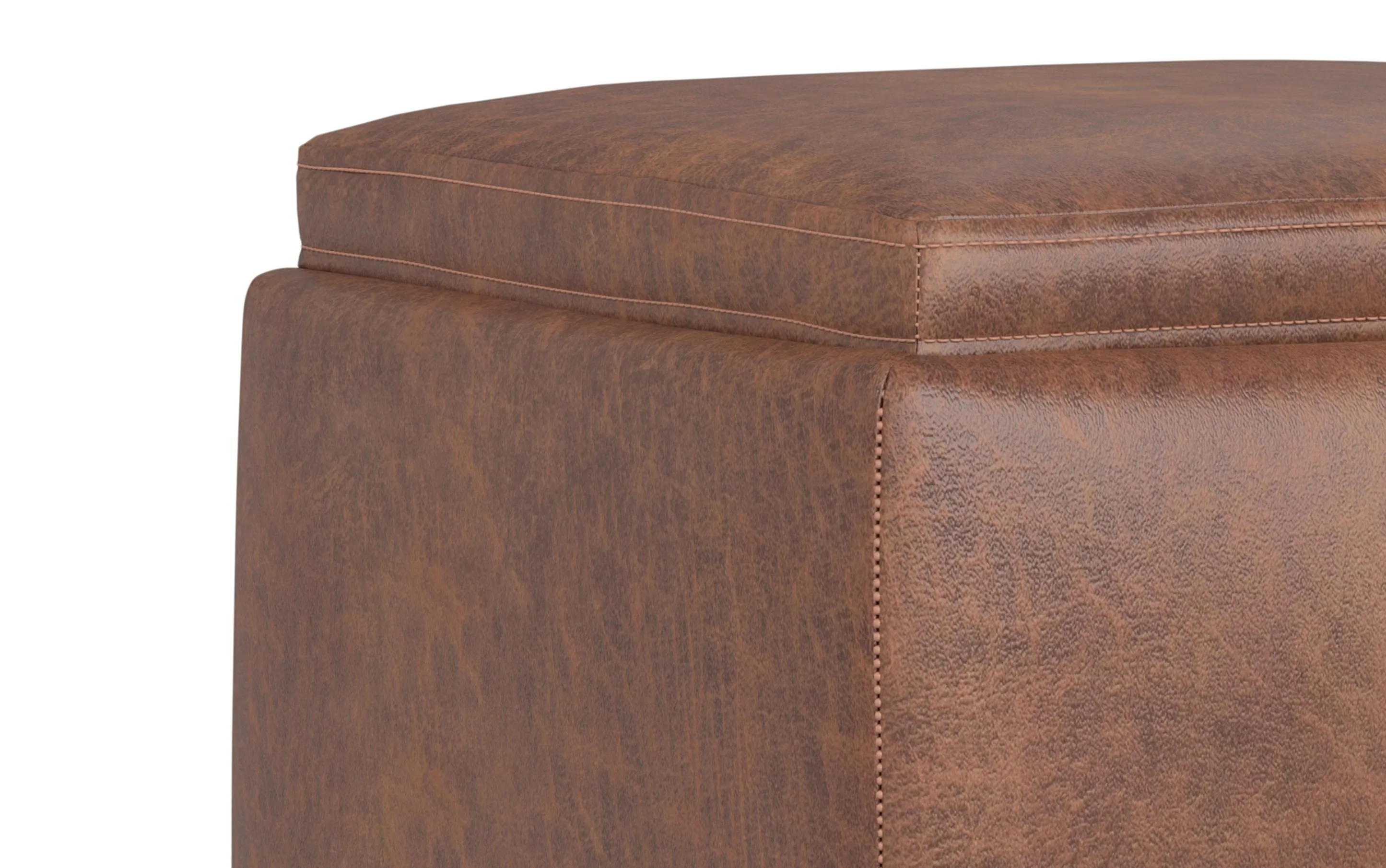 Natasha Storage Ottoman with Tray in Distressed Vegan Leather