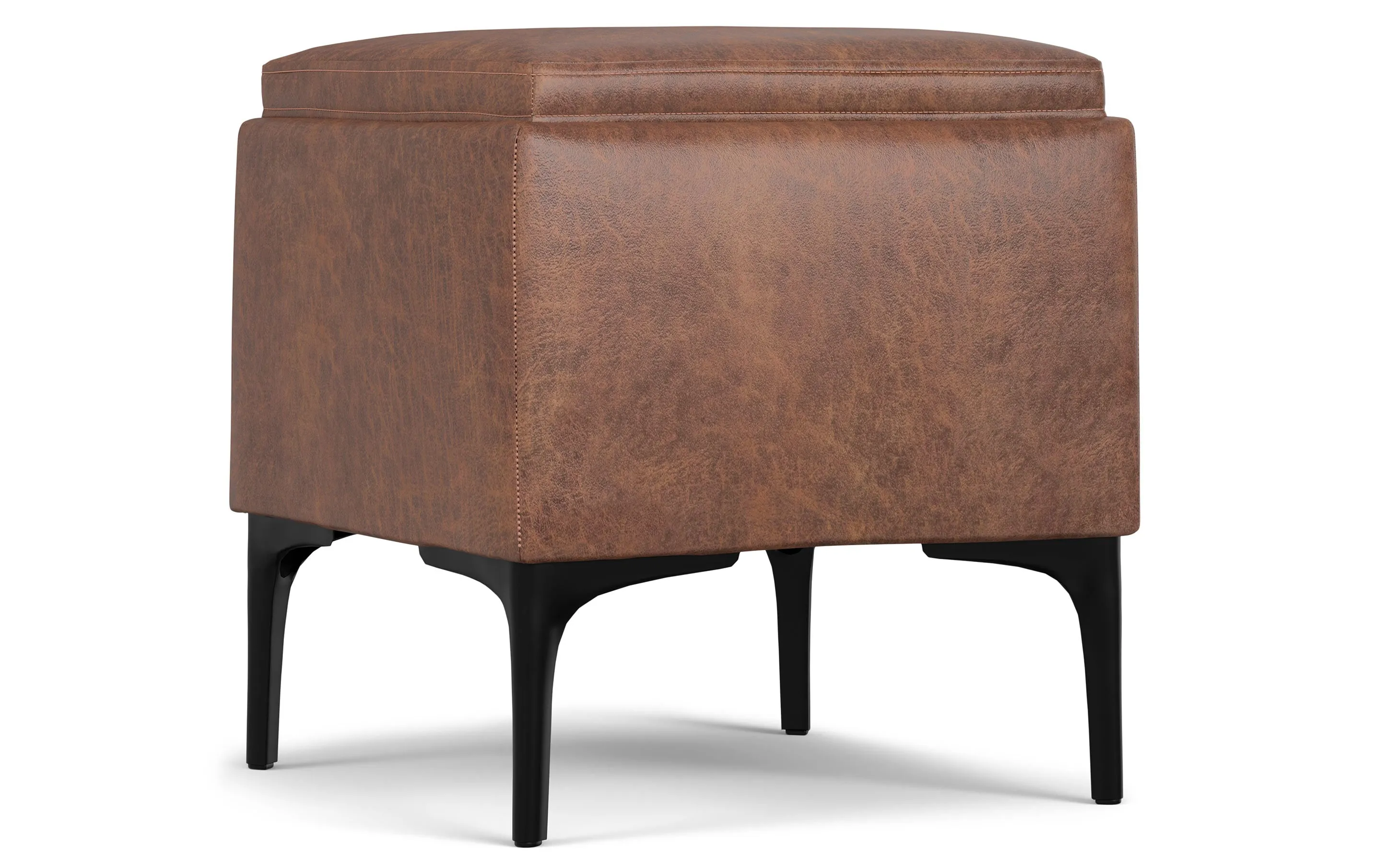 Natasha Storage Ottoman with Tray in Distressed Vegan Leather