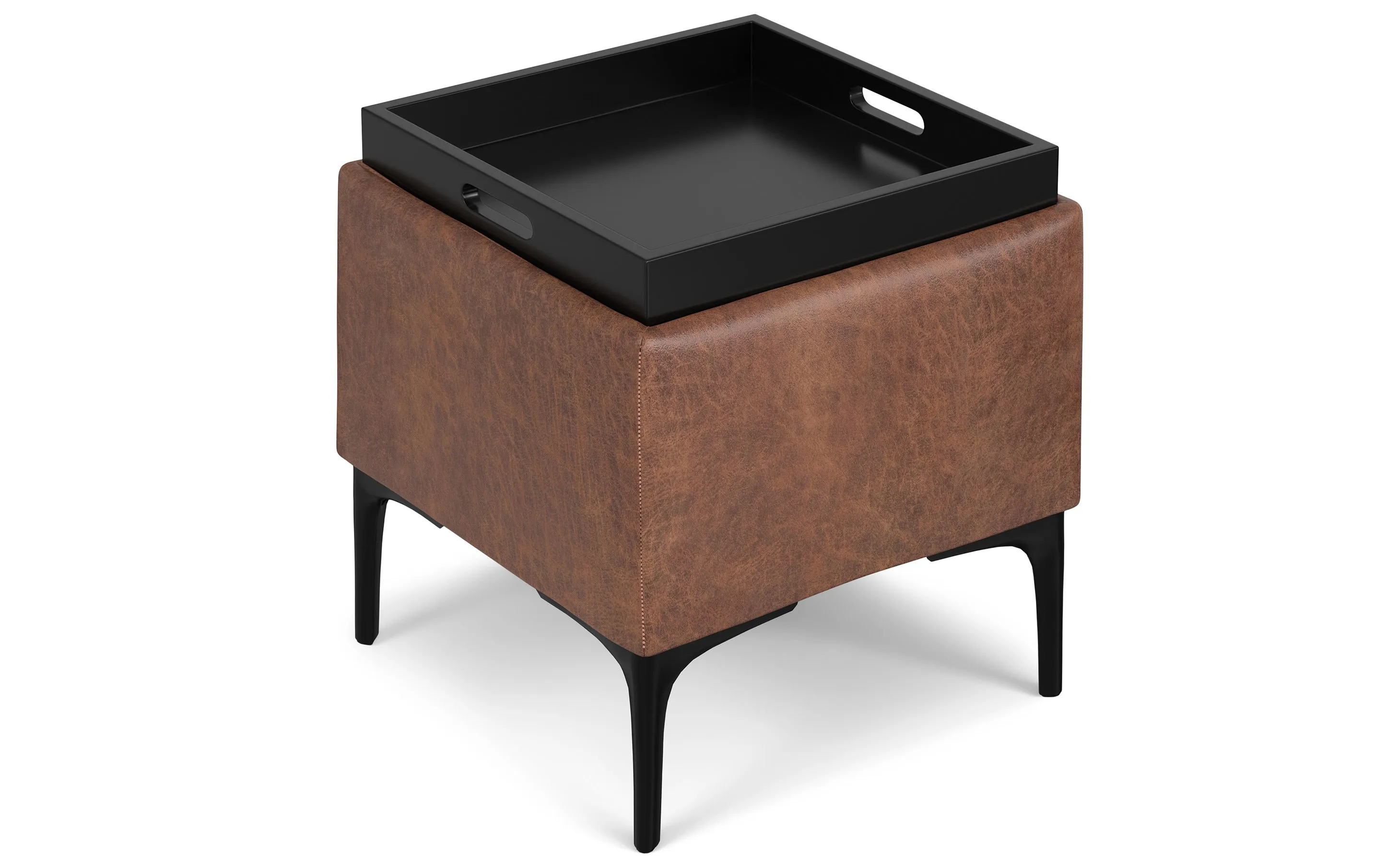 Natasha Storage Ottoman with Tray in Distressed Vegan Leather