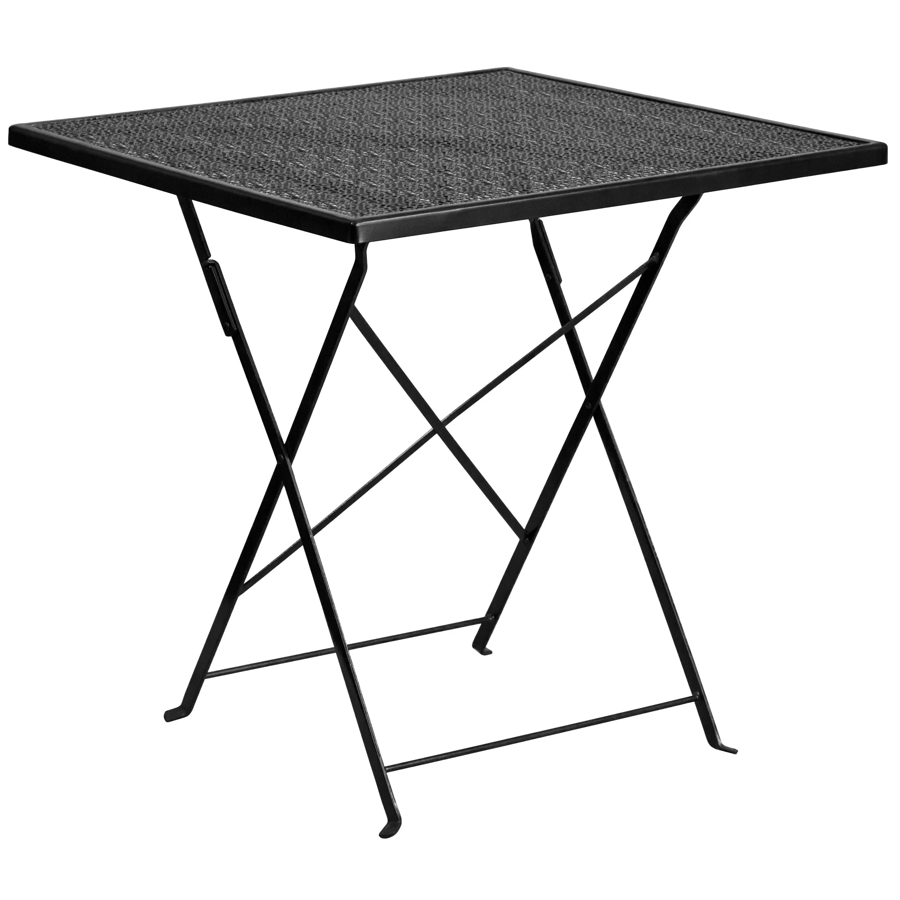 Oia Commercial Grade 28" Square Indoor-Outdoor Steel Folding Patio Table Set with 2 Round Back Chairs