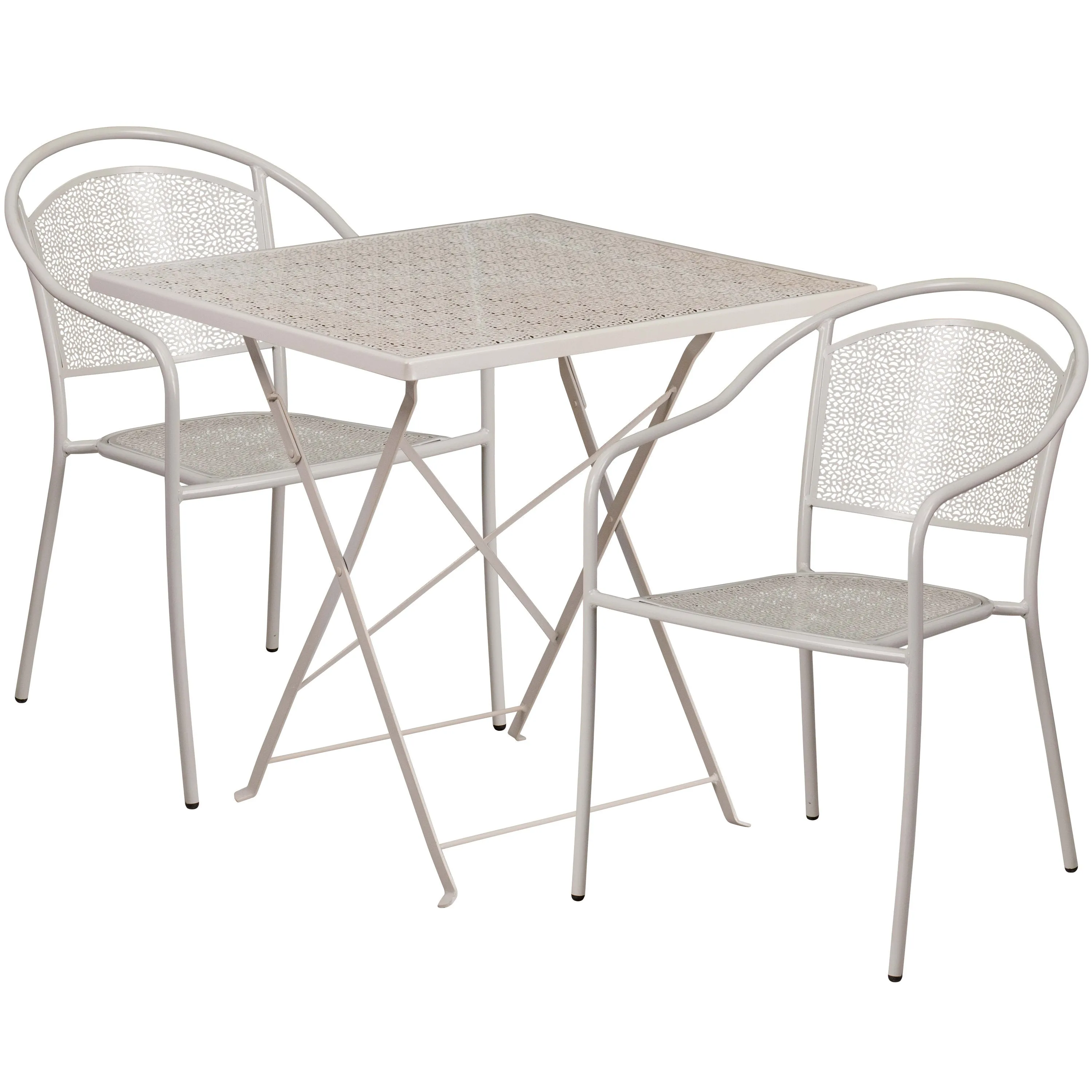 Oia Commercial Grade 28" Square Indoor-Outdoor Steel Folding Patio Table Set with 2 Round Back Chairs