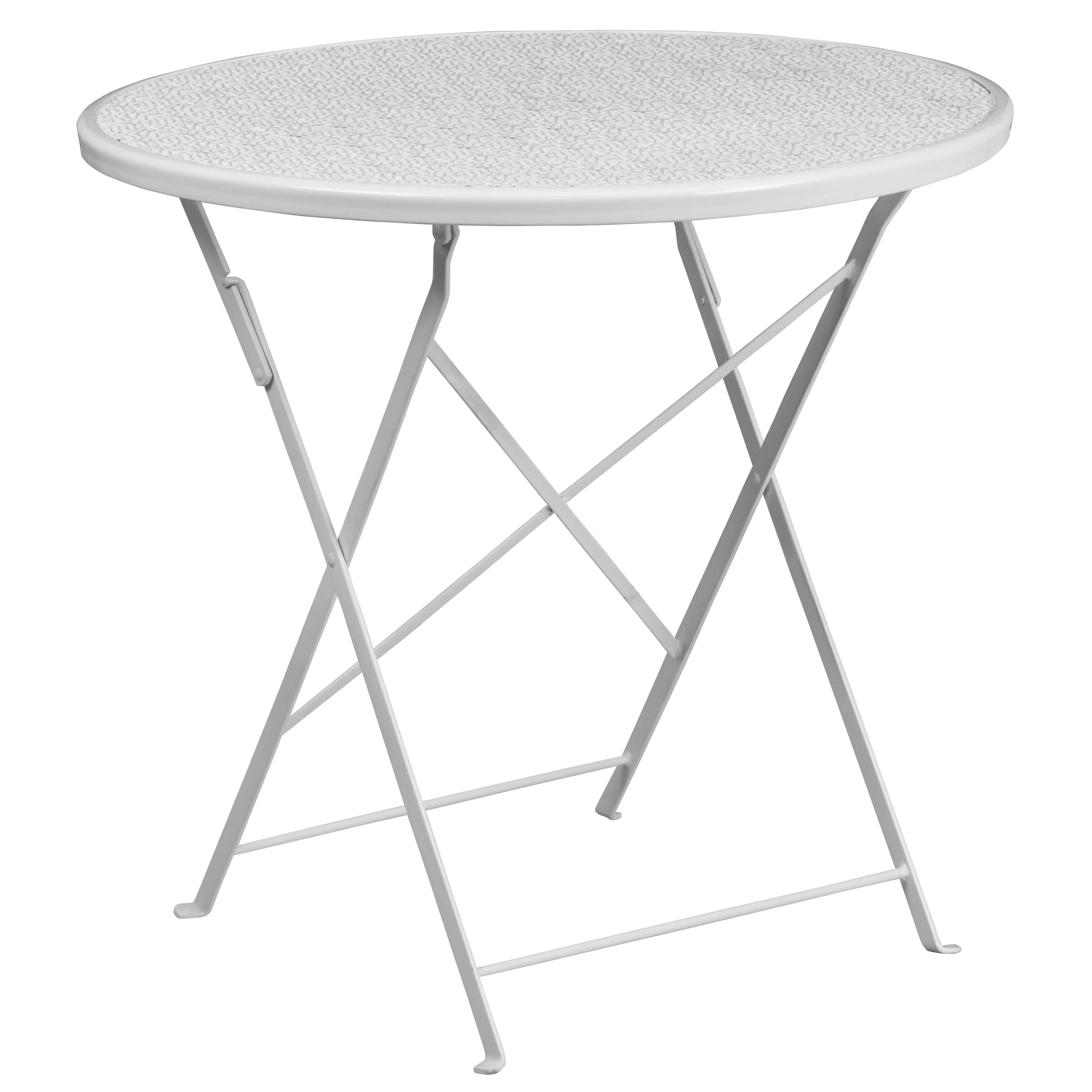 Oia Commercial Grade 30" Round Indoor-Outdoor Steel Folding Patio Table Set with 2 Round Back Chairs