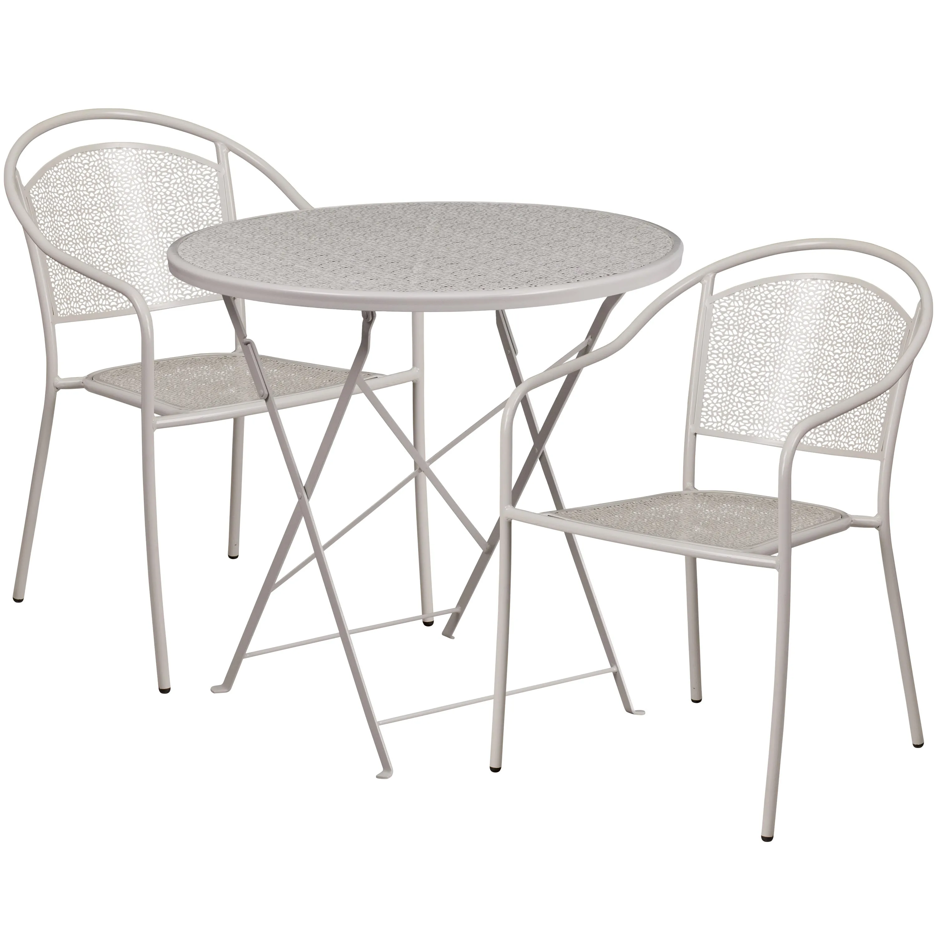 Oia Commercial Grade 30" Round Indoor-Outdoor Steel Folding Patio Table Set with 2 Round Back Chairs