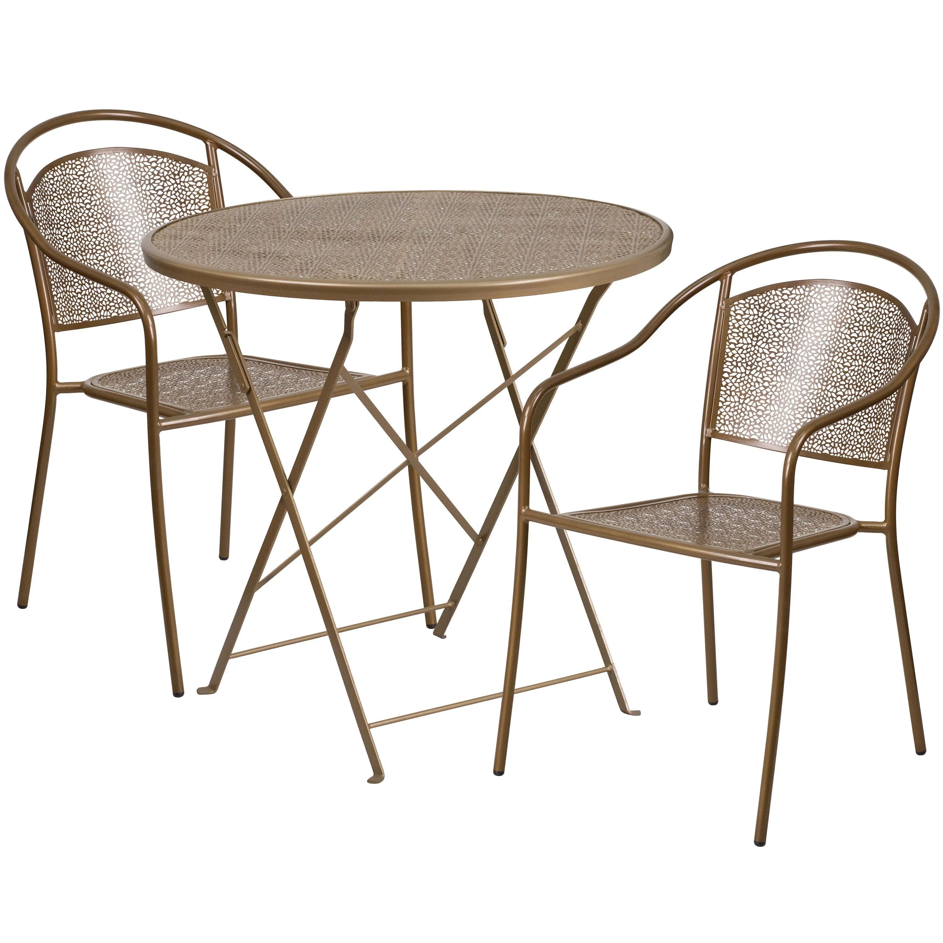 Oia Commercial Grade 30" Round Indoor-Outdoor Steel Folding Patio Table Set with 2 Round Back Chairs