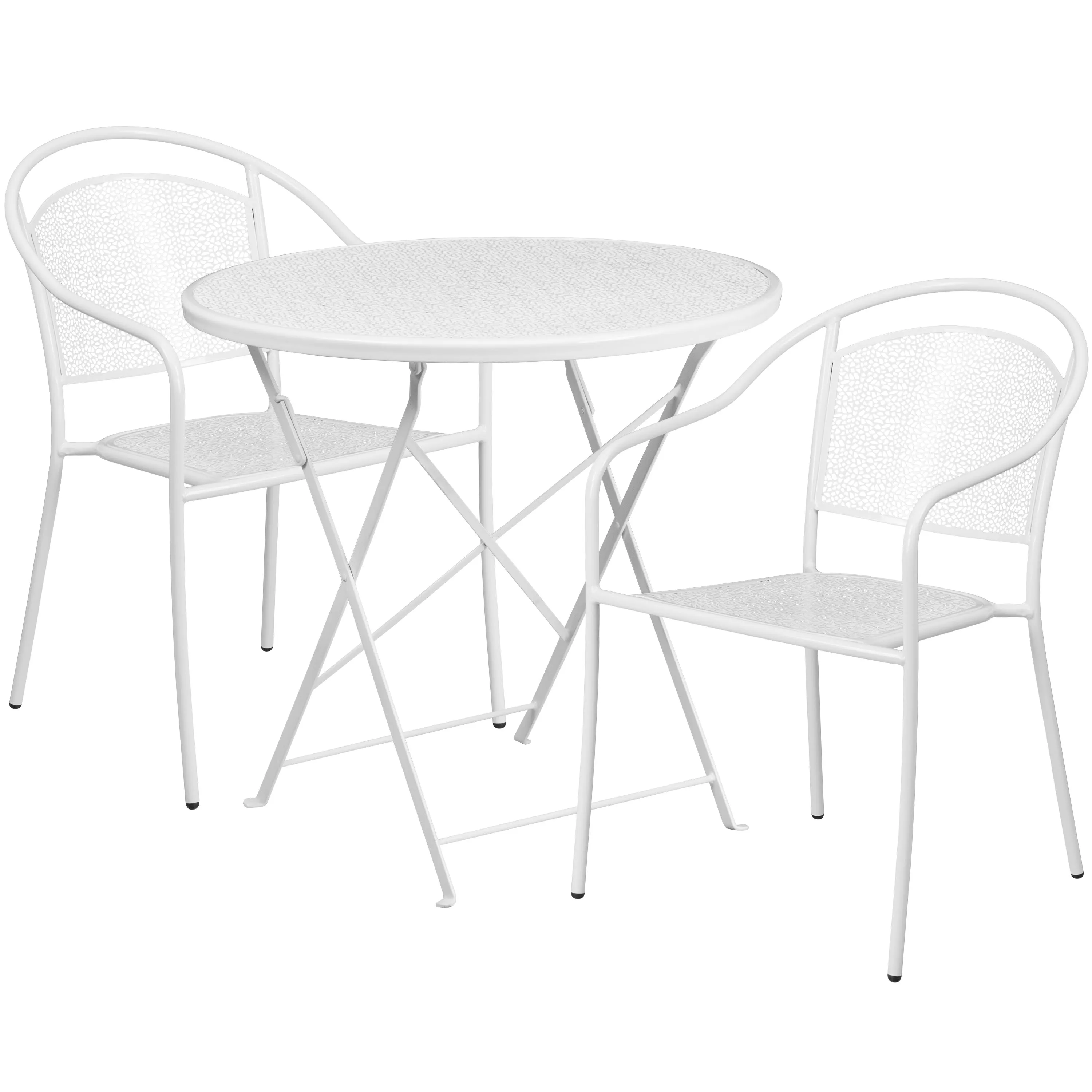 Oia Commercial Grade 30" Round Indoor-Outdoor Steel Folding Patio Table Set with 2 Round Back Chairs