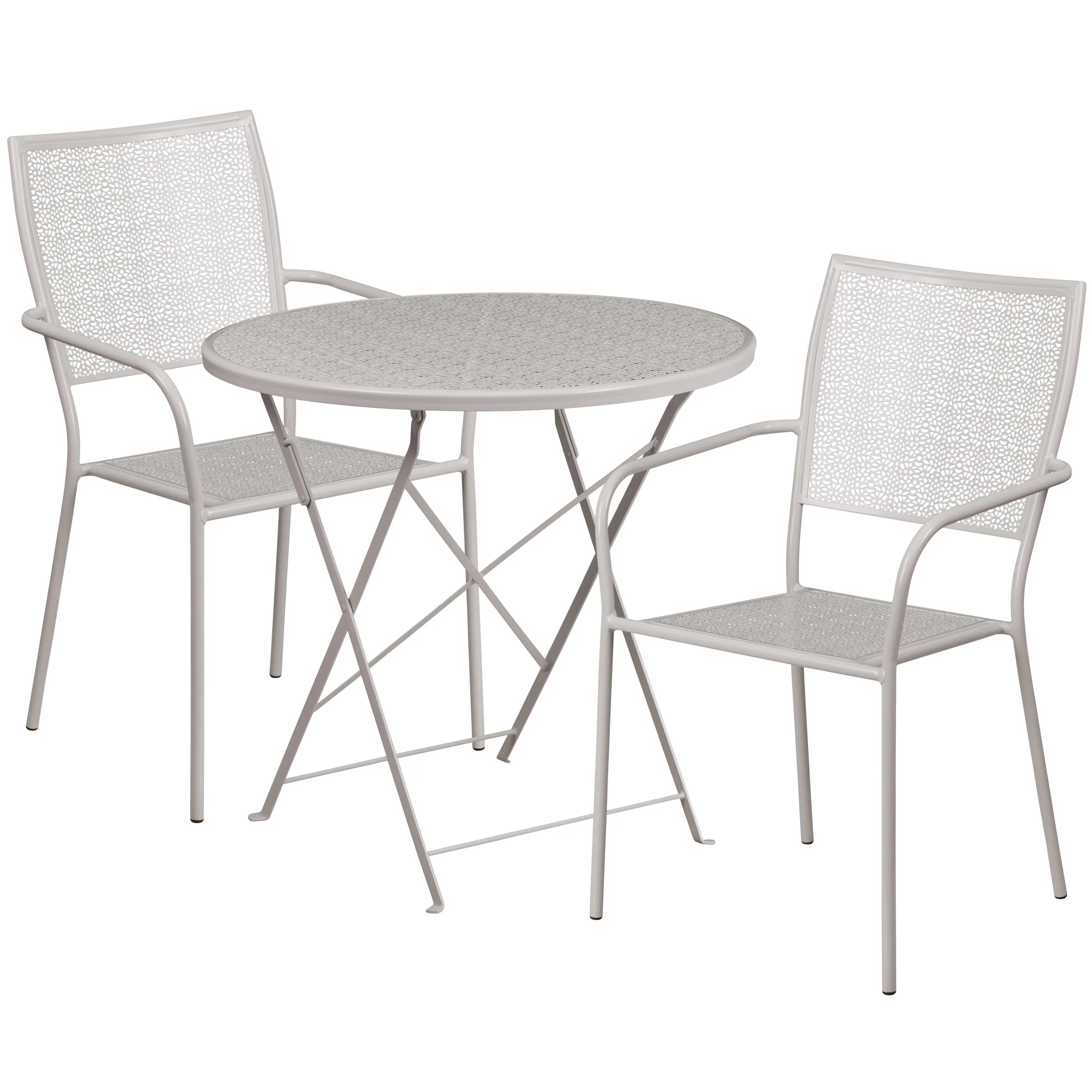 Oia Commercial Grade 30" Round Indoor-Outdoor Steel Folding Patio Table Set with 2 Square Back Chairs