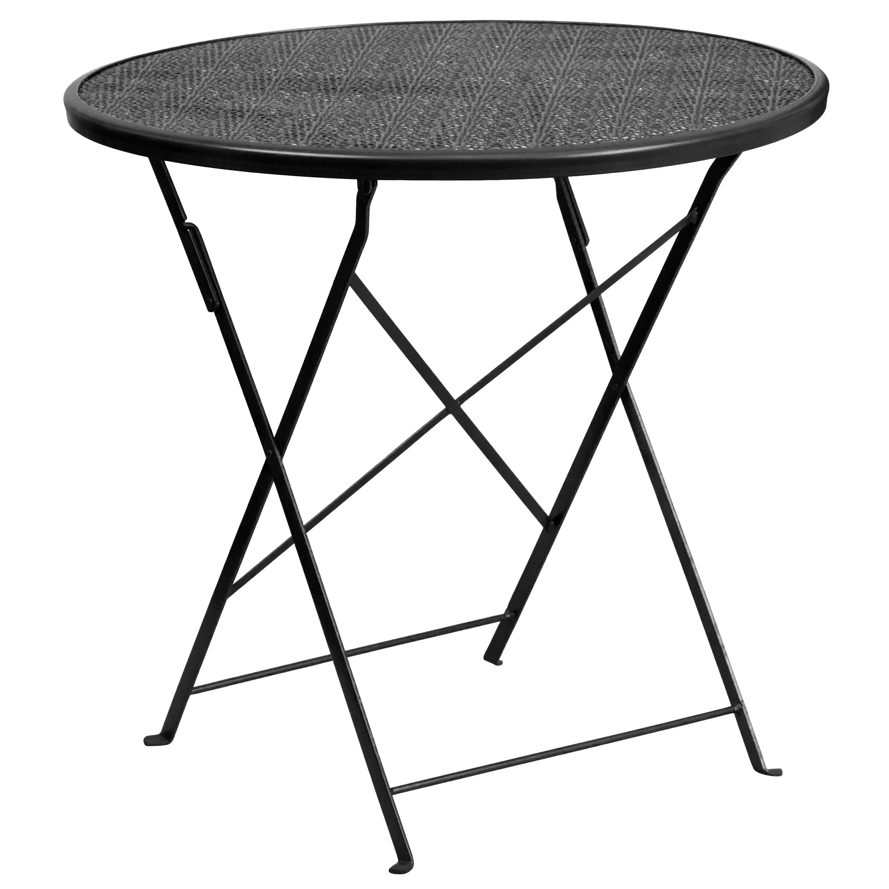 Oia Commercial Grade 30" Round Indoor-Outdoor Steel Folding Patio Table Set with 2 Square Back Chairs