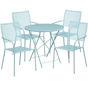 Oia Commercial Grade 30" Round Indoor-Outdoor Steel Folding Patio Table Set with 4 Square Back Chairs