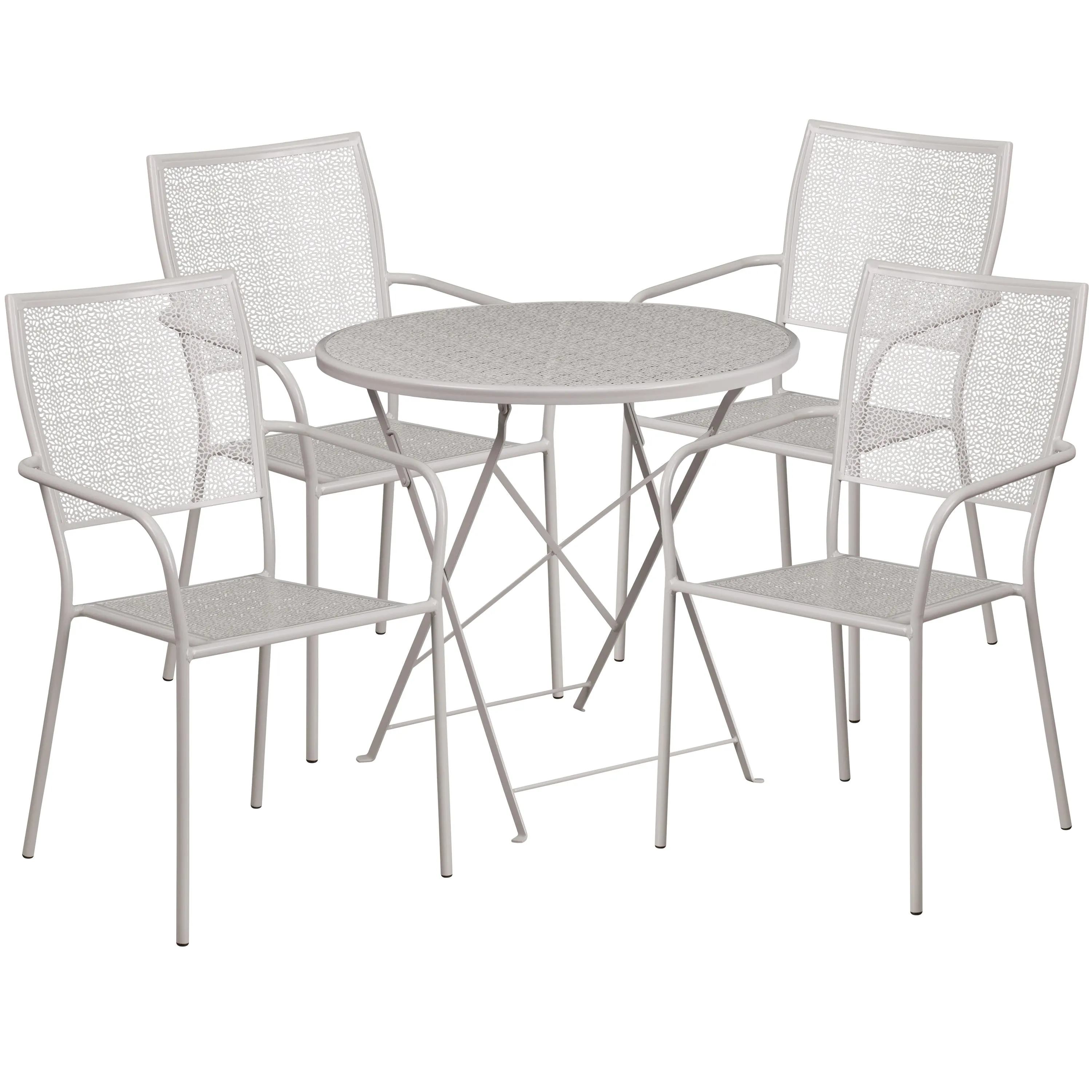 Oia Commercial Grade 30" Round Indoor-Outdoor Steel Folding Patio Table Set with 4 Square Back Chairs