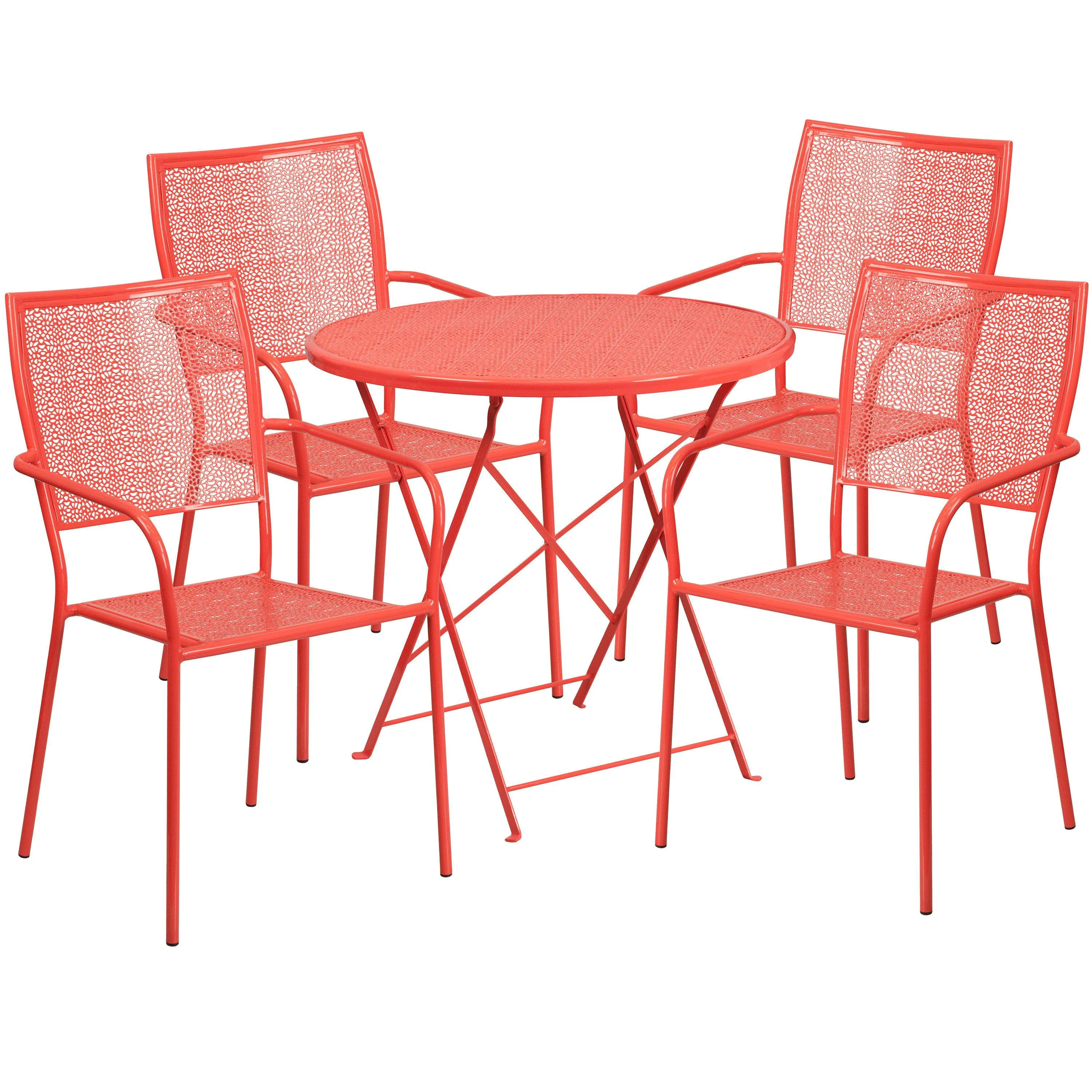 Oia Commercial Grade 30" Round Indoor-Outdoor Steel Folding Patio Table Set with 4 Square Back Chairs