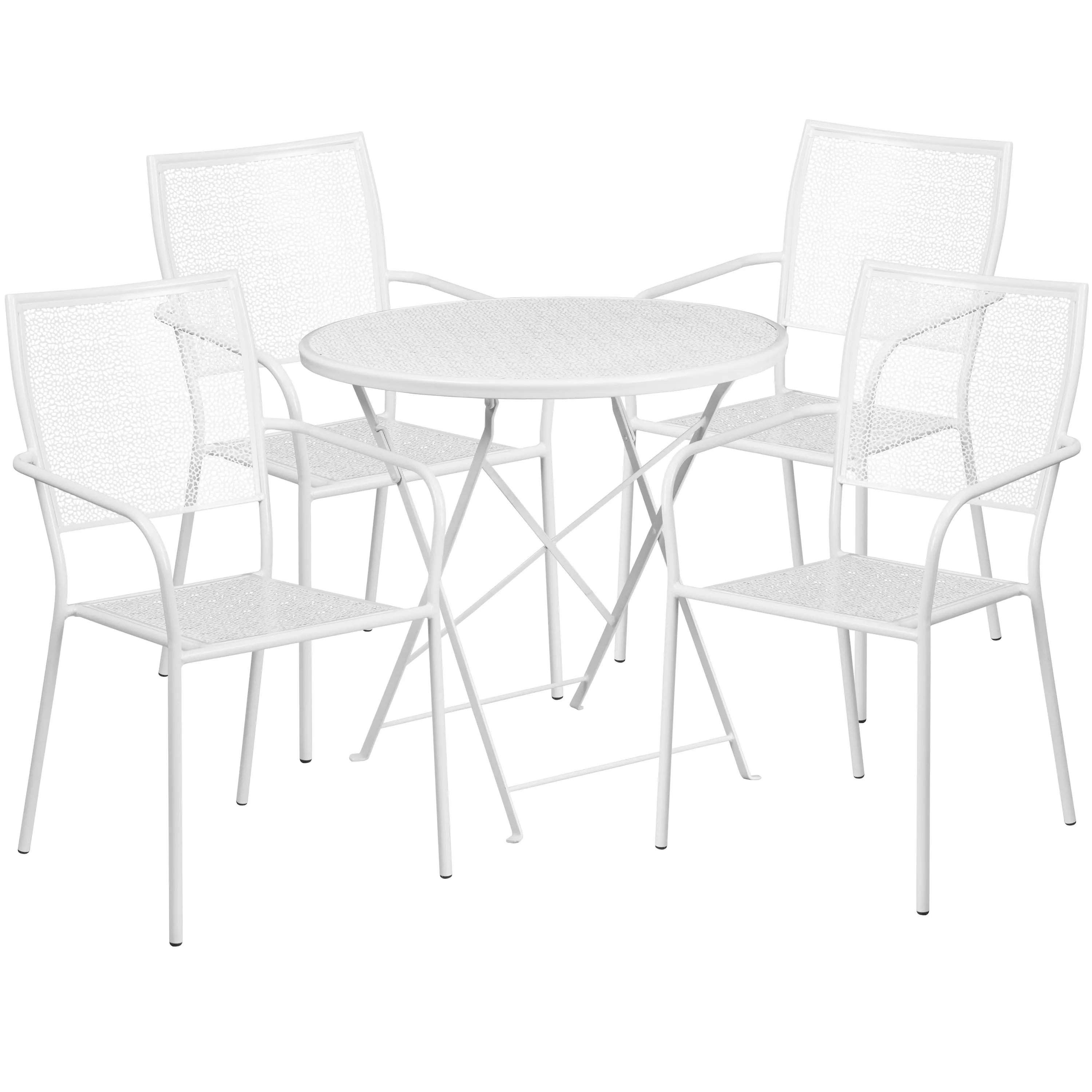 Oia Commercial Grade 30" Round Indoor-Outdoor Steel Folding Patio Table Set with 4 Square Back Chairs