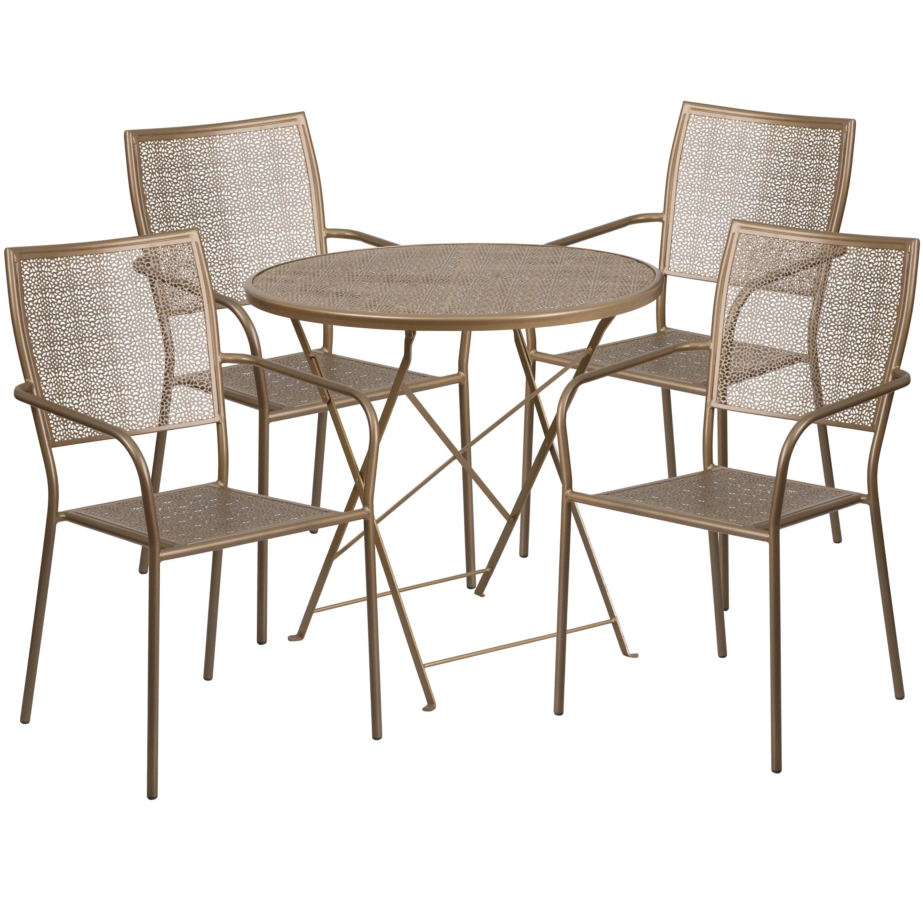 Oia Commercial Grade 30" Round Indoor-Outdoor Steel Folding Patio Table Set with 4 Square Back Chairs