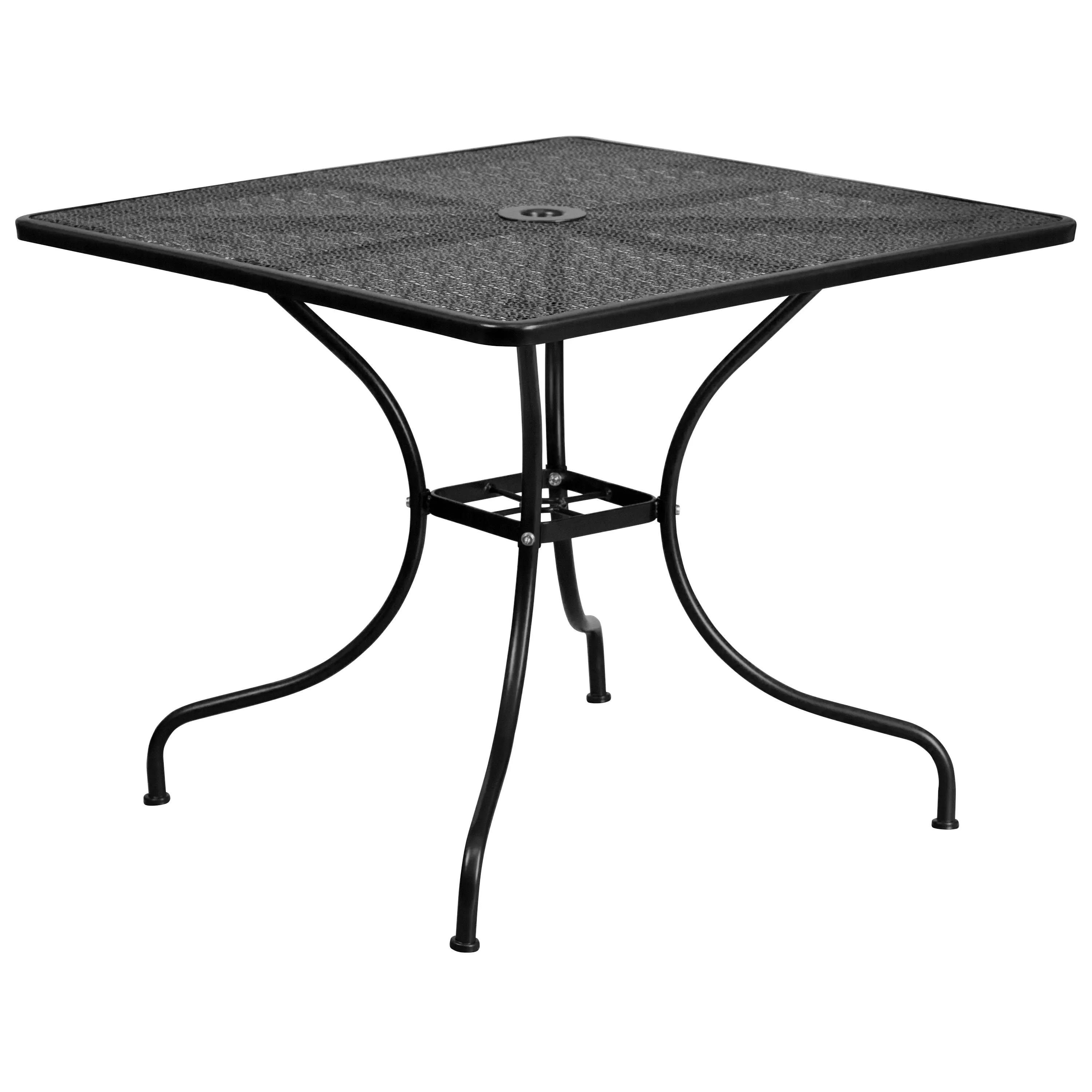 Oia Commercial Grade 35.5" Square Indoor-Outdoor Steel Patio Table Set with 2 Square Back Chairs