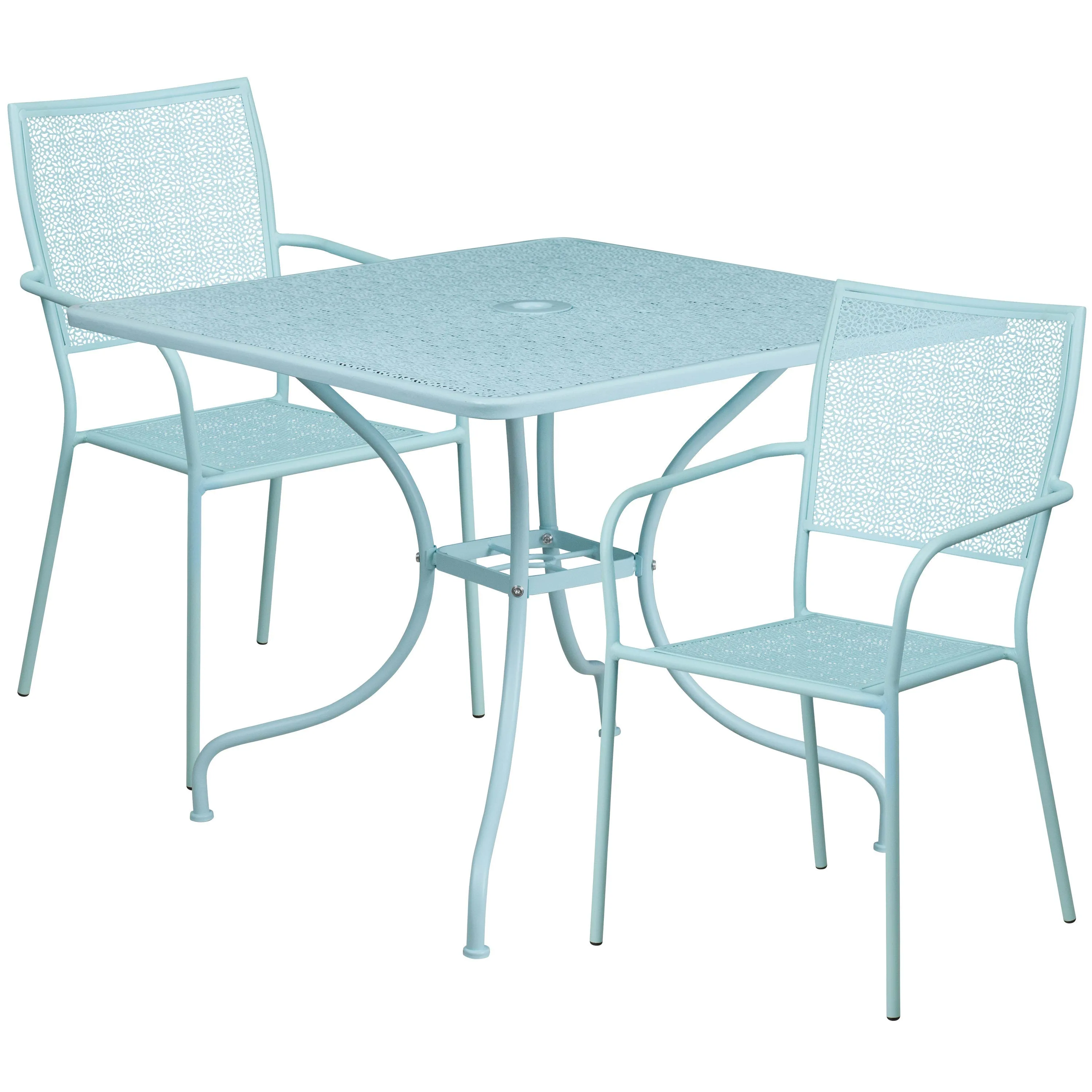 Oia Commercial Grade 35.5" Square Indoor-Outdoor Steel Patio Table Set with 2 Square Back Chairs