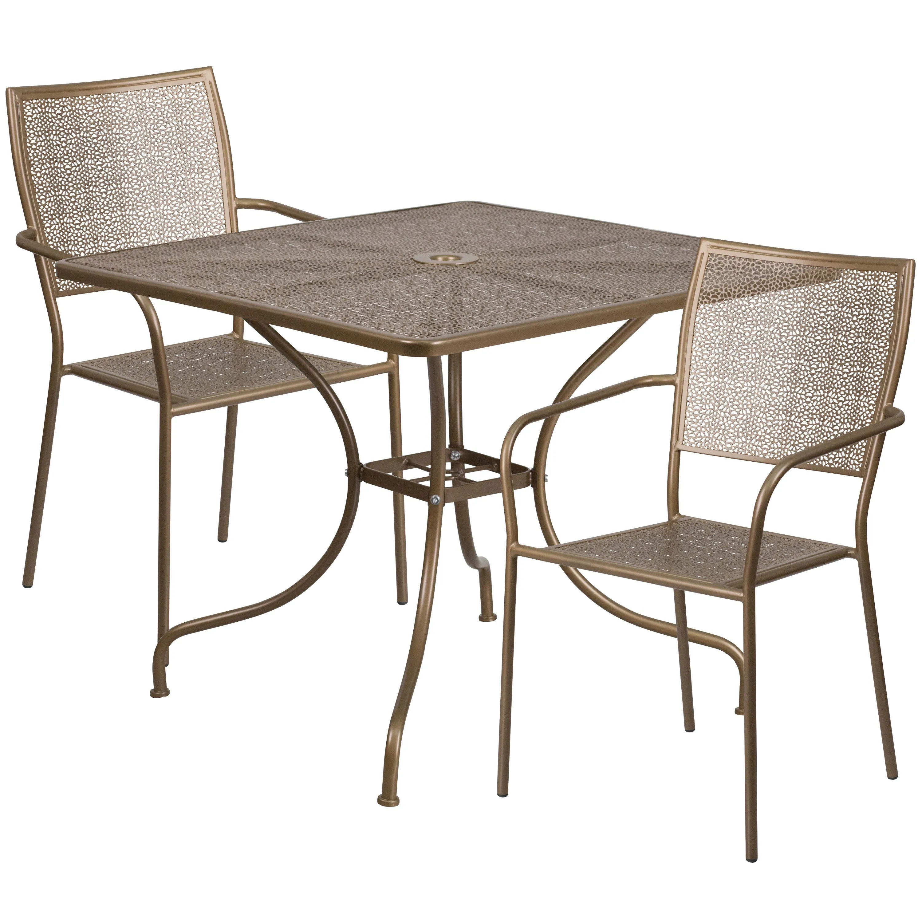 Oia Commercial Grade 35.5" Square Indoor-Outdoor Steel Patio Table Set with 2 Square Back Chairs