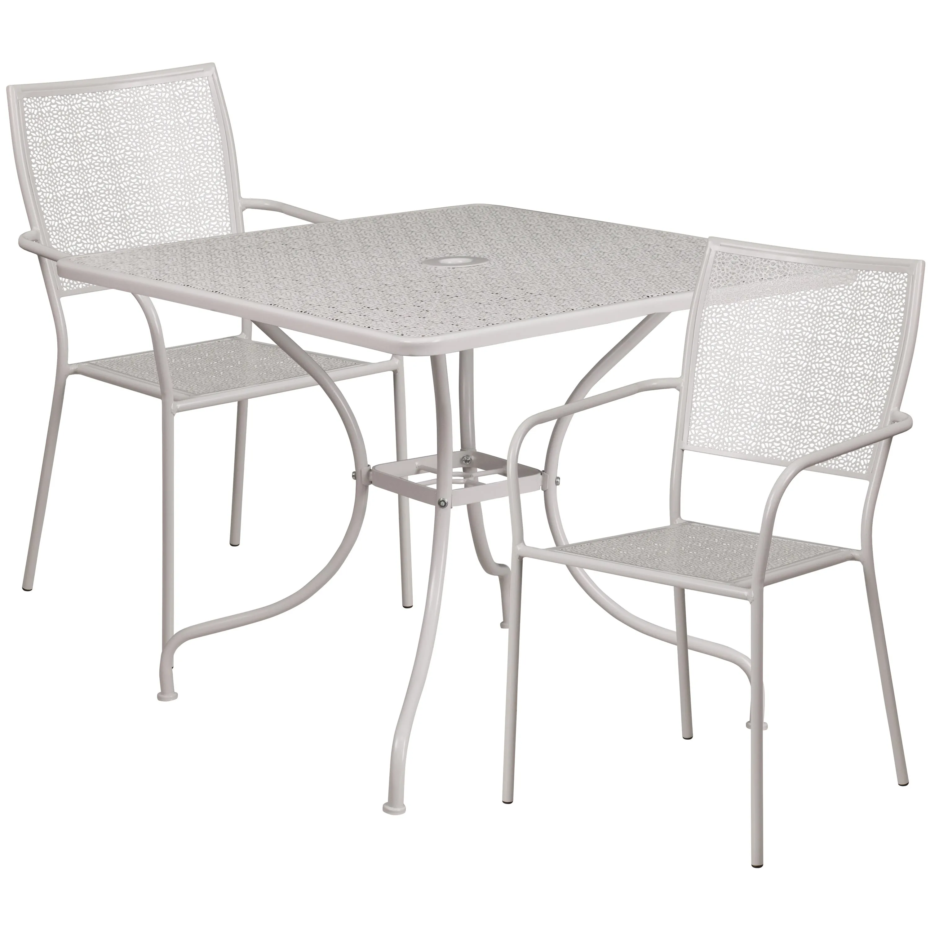 Oia Commercial Grade 35.5" Square Indoor-Outdoor Steel Patio Table Set with 2 Square Back Chairs