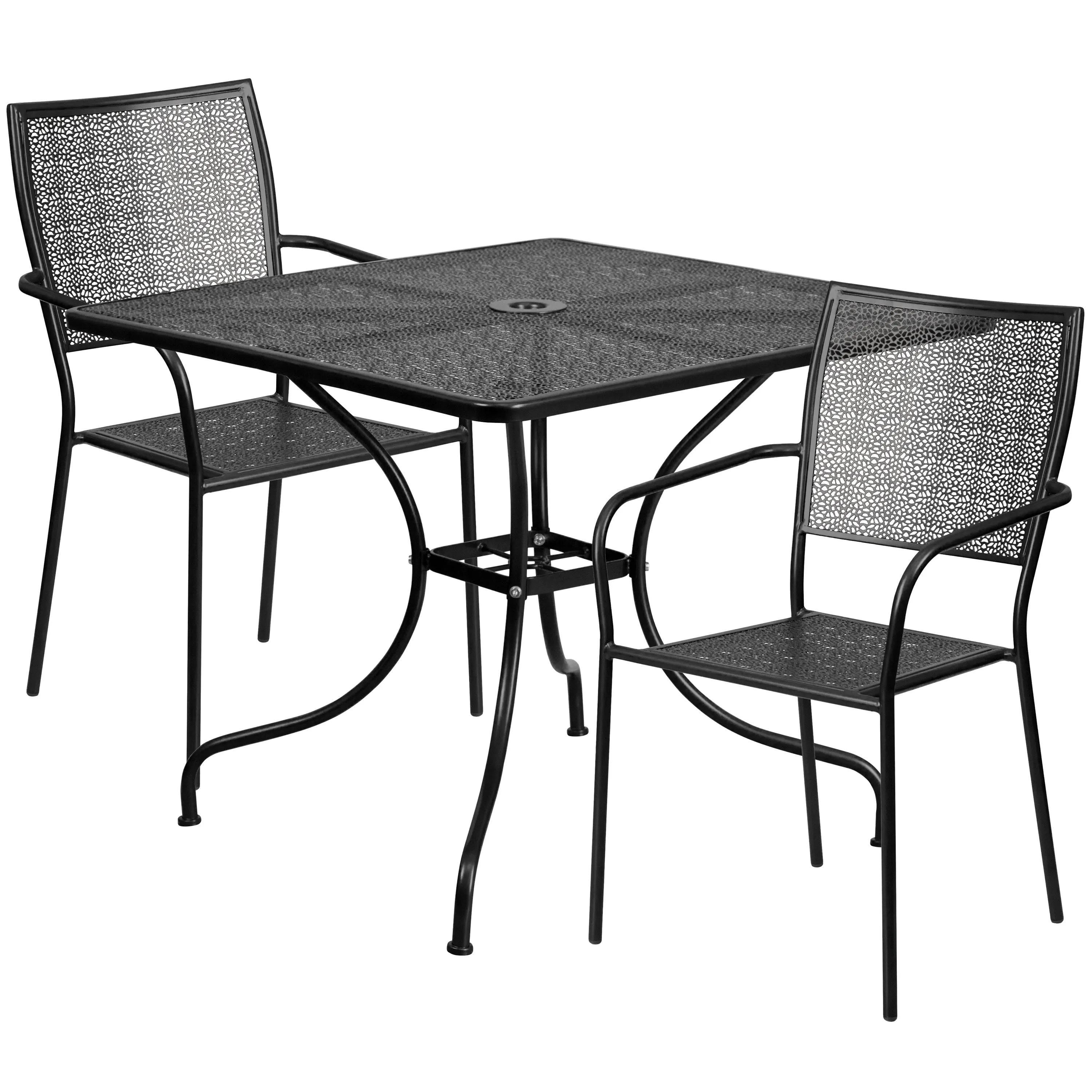 Oia Commercial Grade 35.5" Square Indoor-Outdoor Steel Patio Table Set with 2 Square Back Chairs