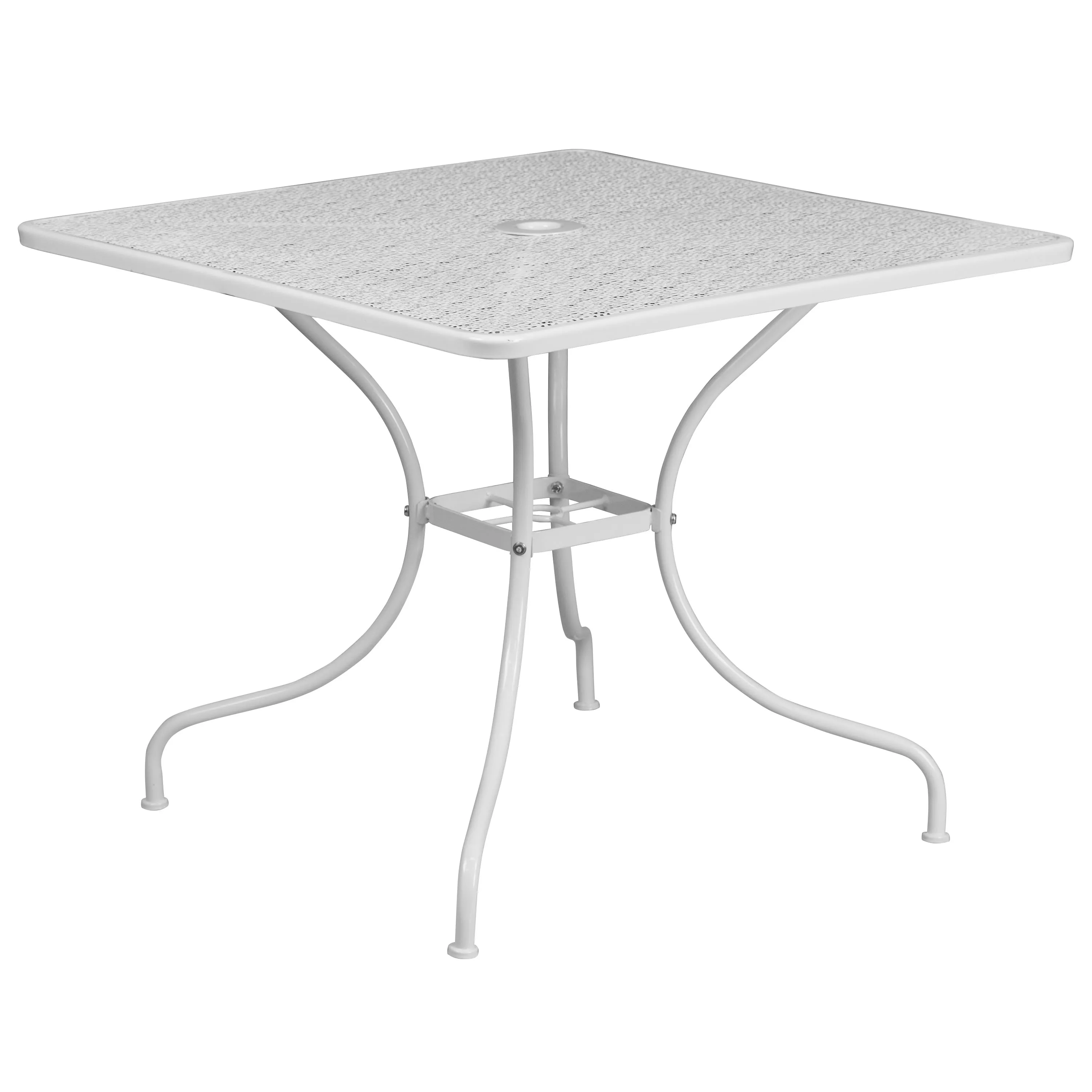 Oia Commercial Grade 35.5" Square Indoor-Outdoor Steel Patio Table Set with 2 Square Back Chairs