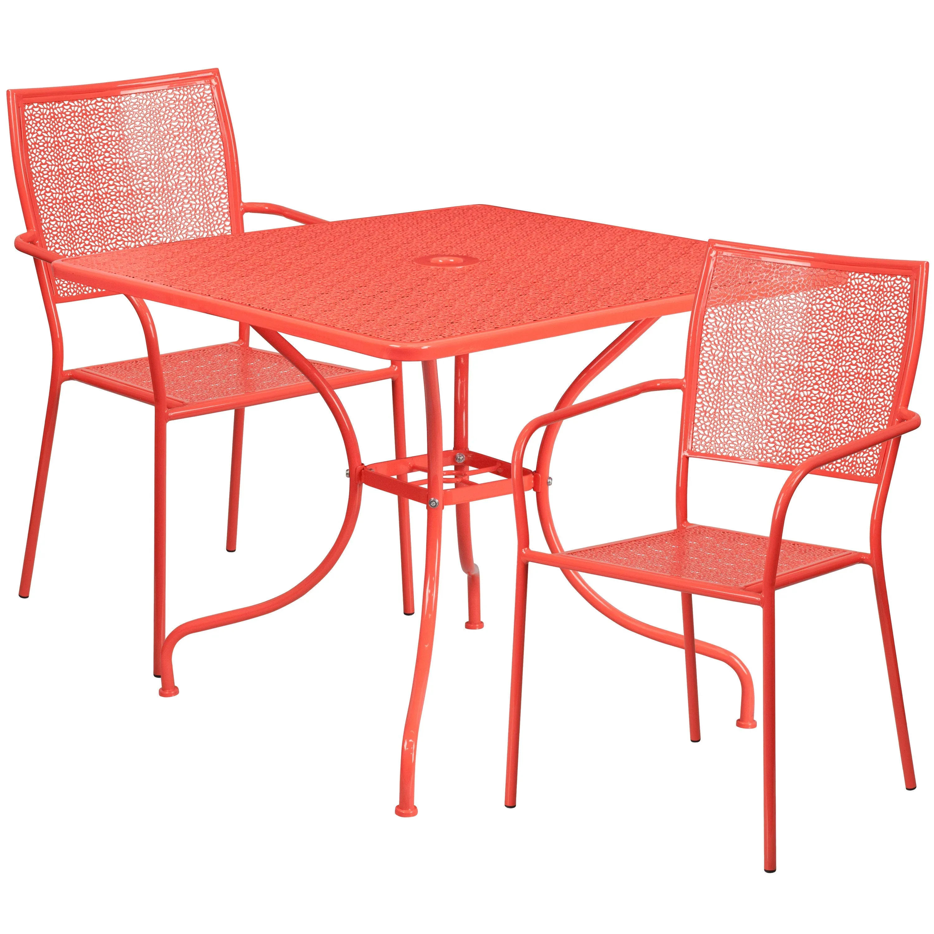 Oia Commercial Grade 35.5" Square Indoor-Outdoor Steel Patio Table Set with 2 Square Back Chairs