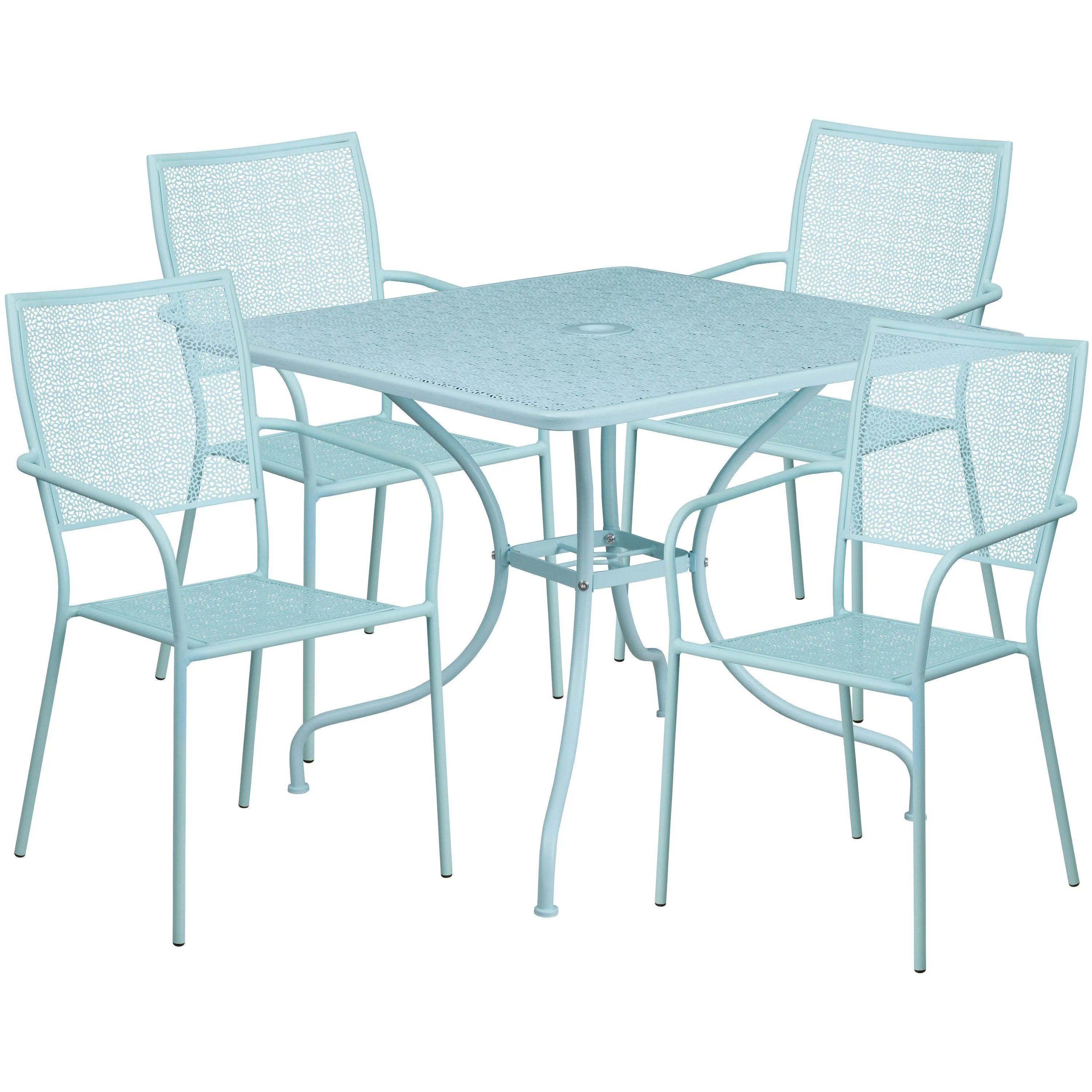 Oia Commercial Grade 35.5" Square Indoor-Outdoor Steel Patio Table Set with 4 Square Back Chairs